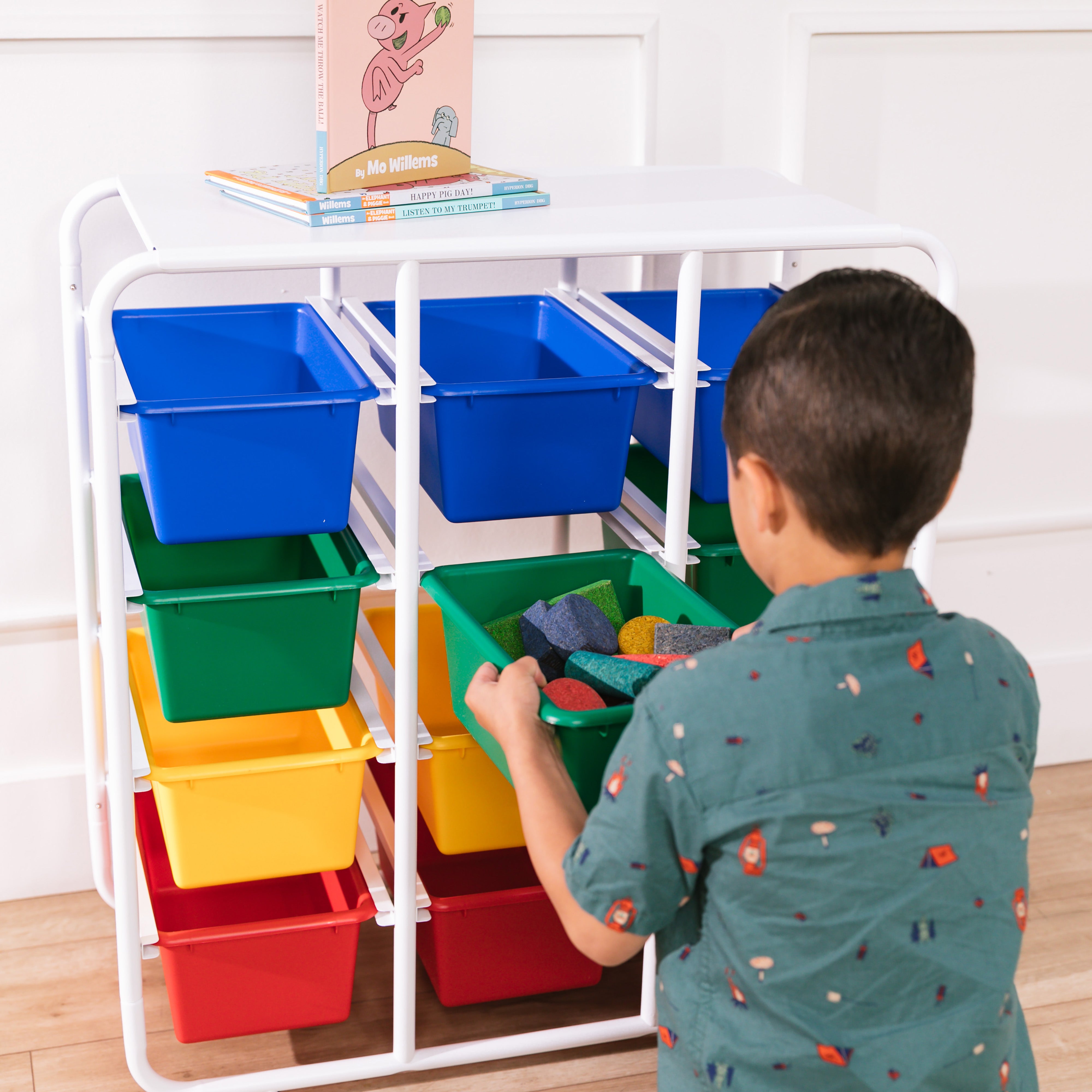 4-Tier Storage Rack with 12 Cubby Bins 4x3