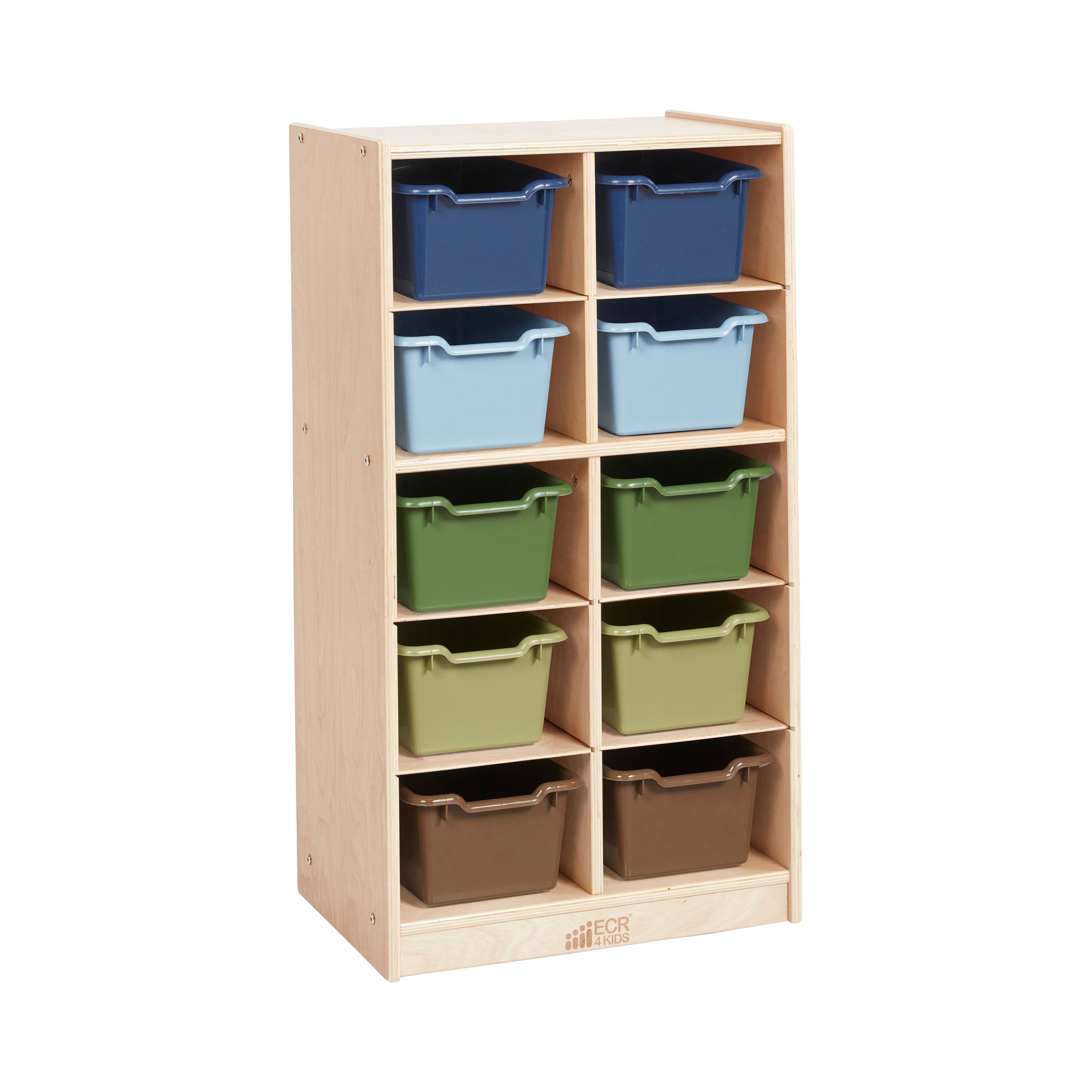 10 Cubby Mobile Tray Cabinet with 10 Scoop Front Storage Bins, 5x2, Natural