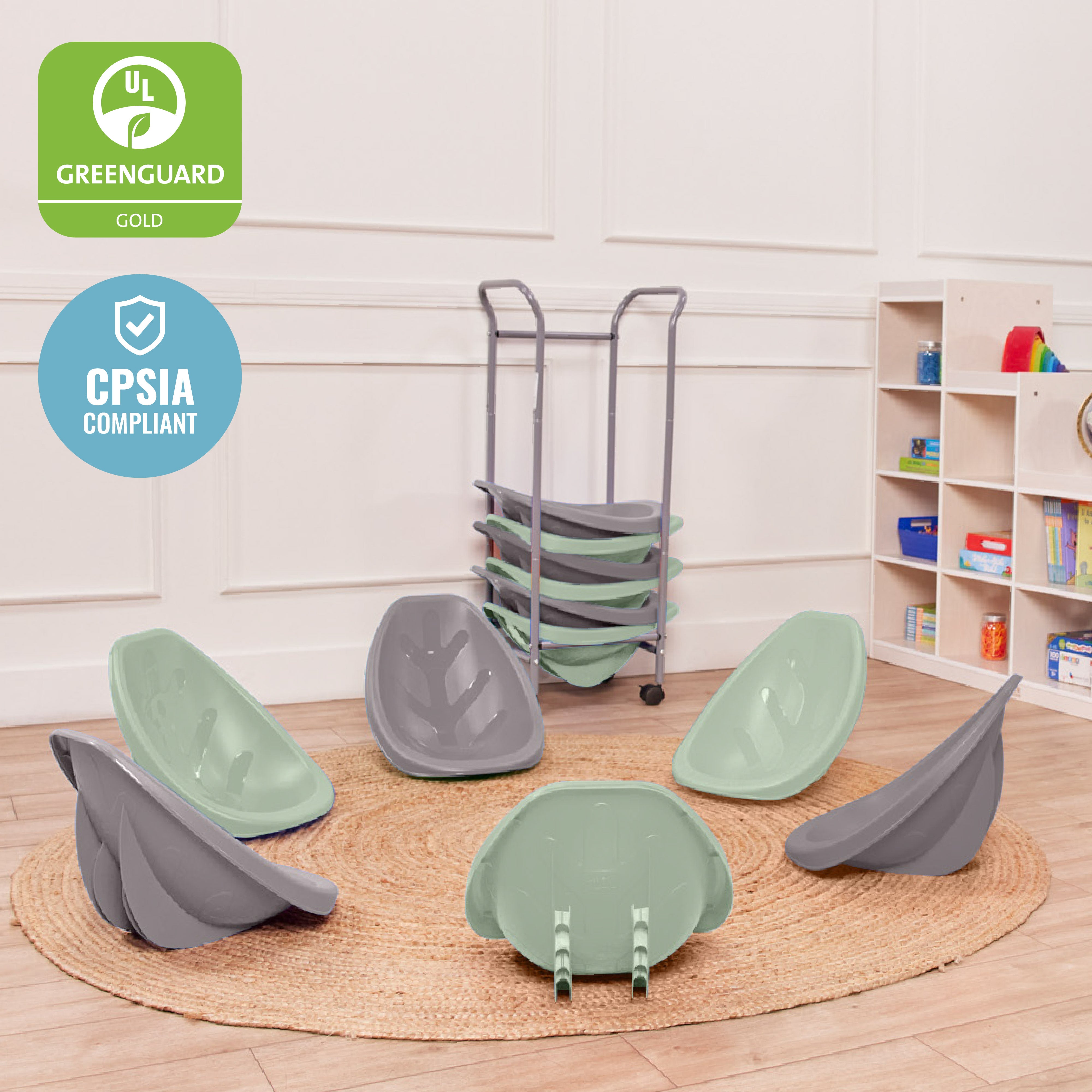 Mobile Leaf Seat Cart with 12 Leaf Floor Seats, Flexible Seating