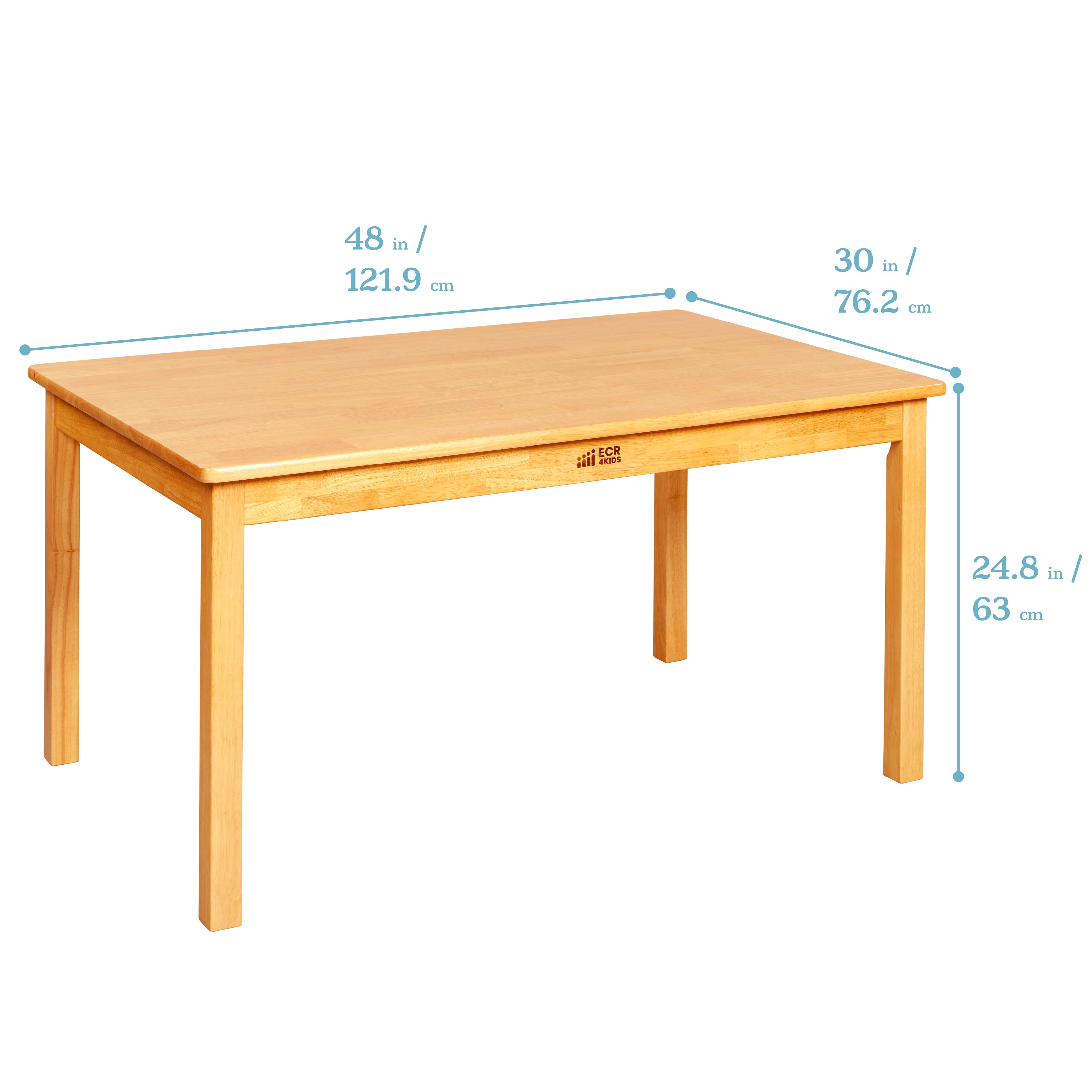 30in x 48in Rectangular Hardwood Table with 24in Legs and Four 14in Chairs, 5-Piece