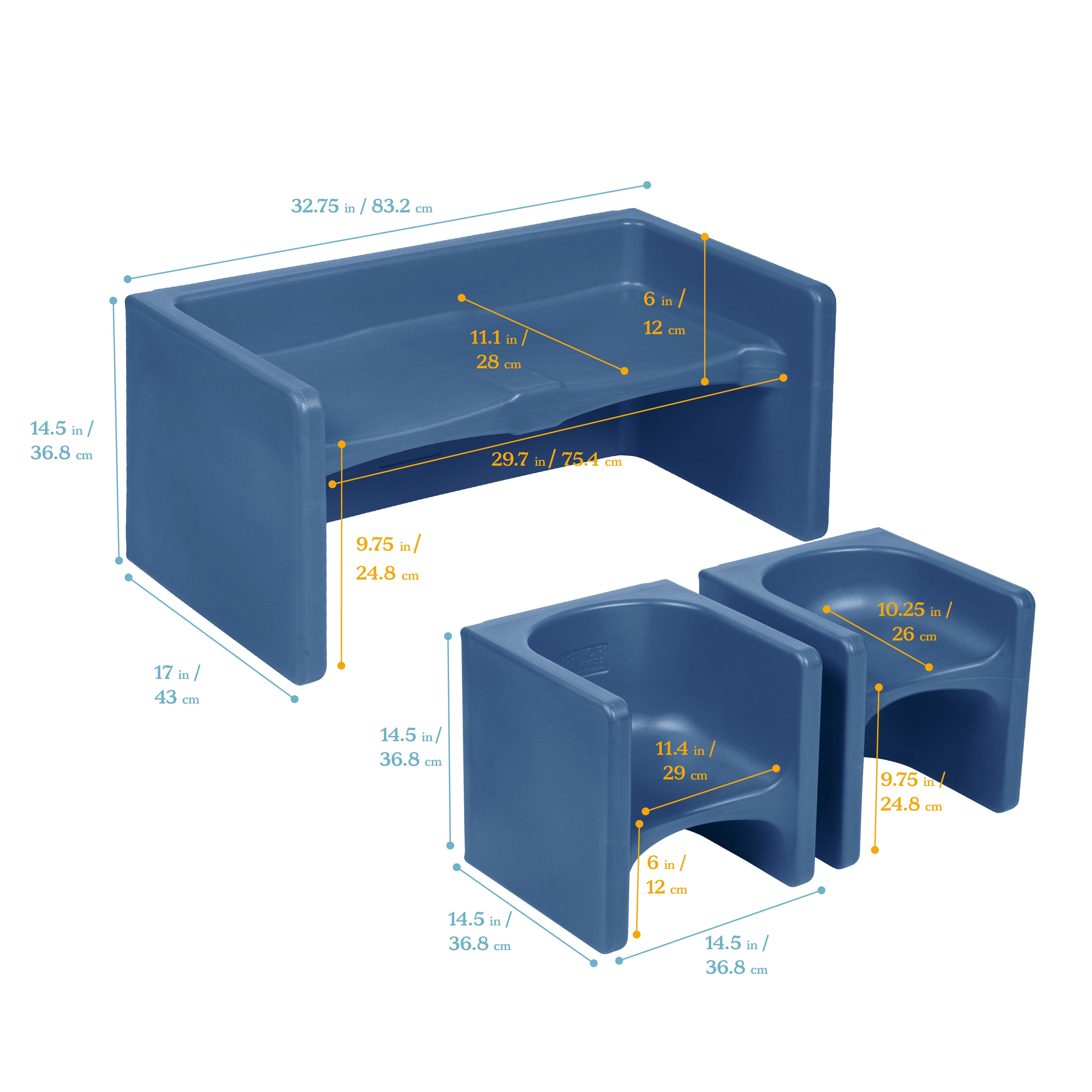 Tri-Me Table and Cube Chair Set, 3-Piece