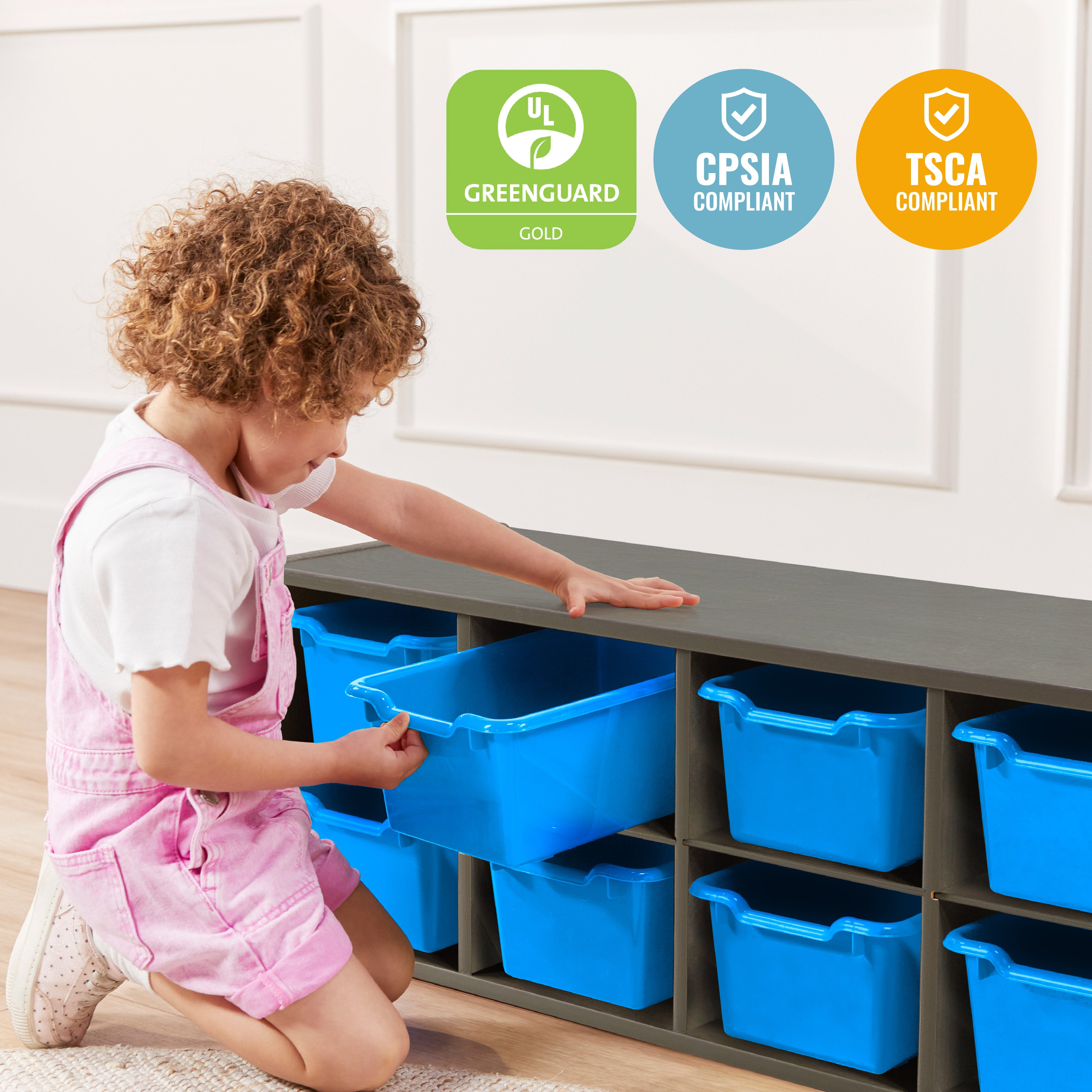 Streamline 10 Cubby Tray Cabinet with 10 Scoop Front Storage Bins, 2x5, Grey Wash