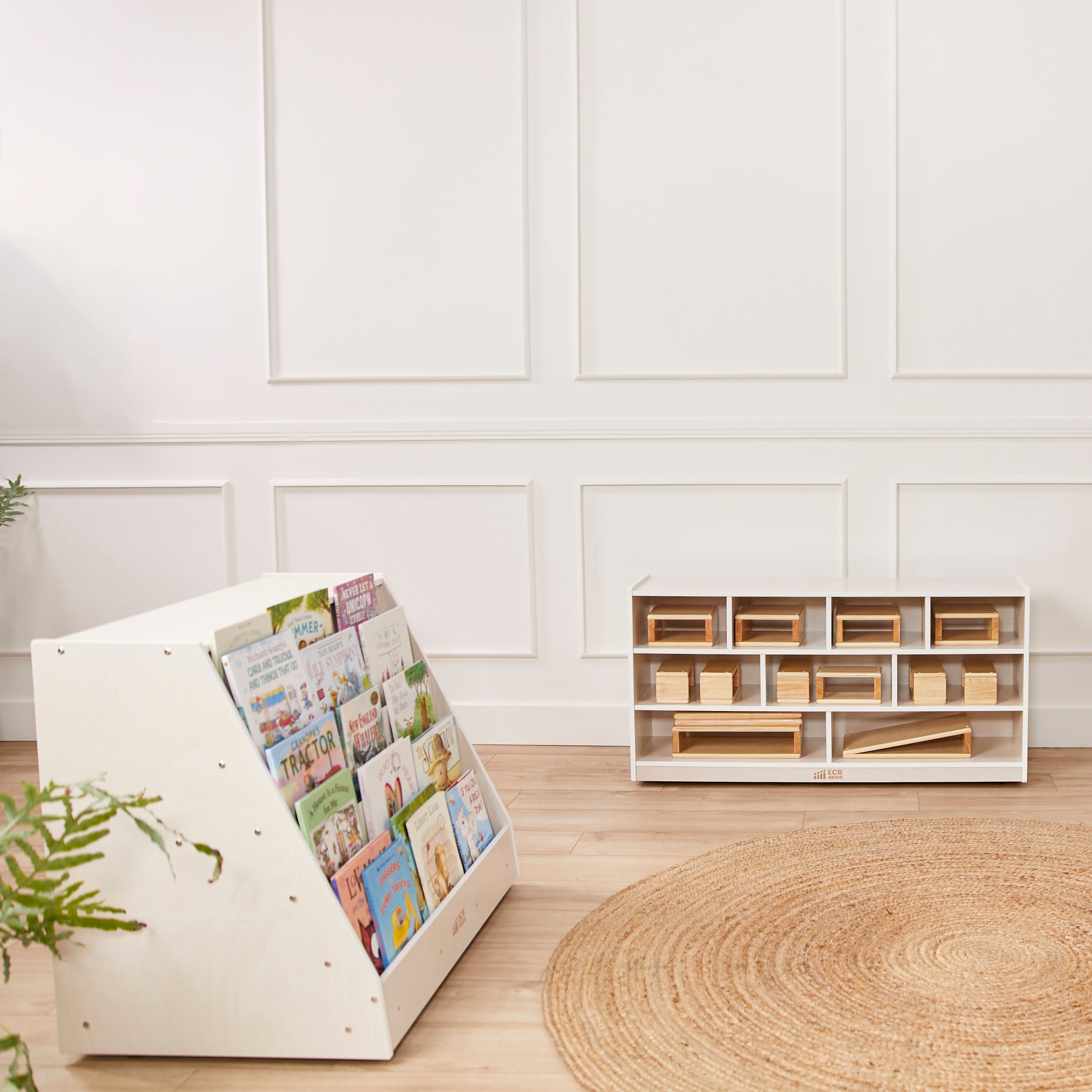 Double-Sided Mobile Book Display with Storage