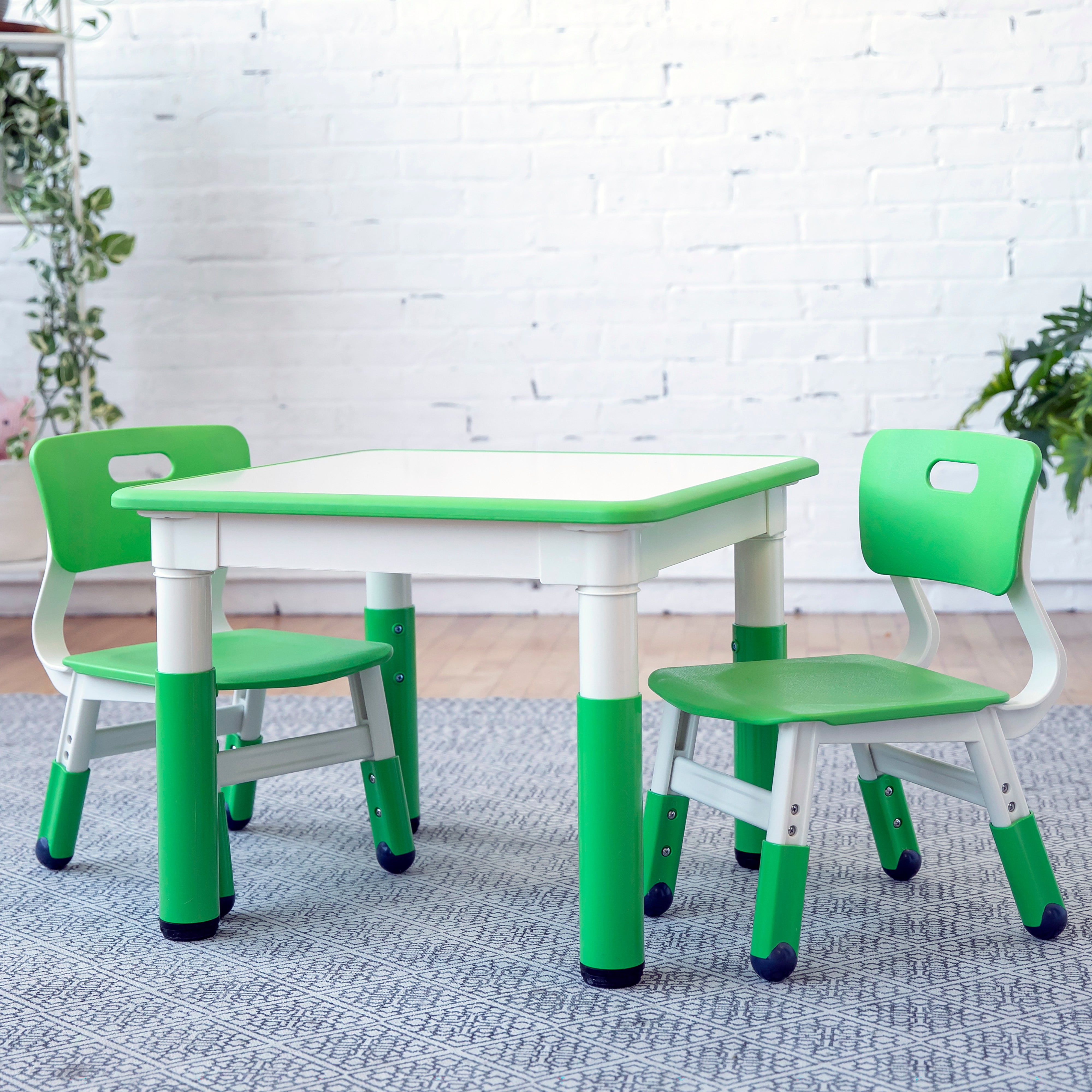 Dry-Erase Square Activity Table with 2 Chairs, Adjustable, 3-Piece