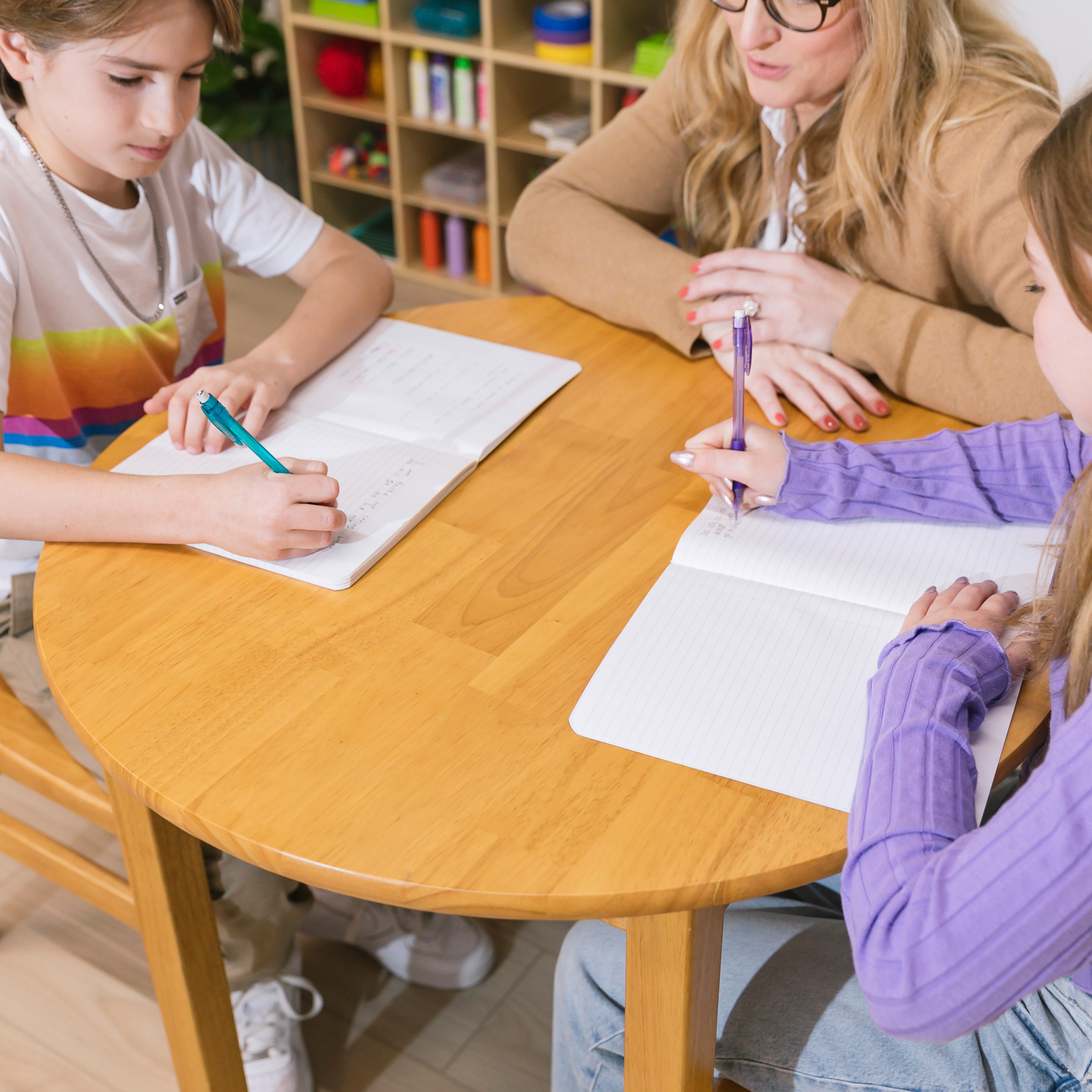 30in D Round Hardwood Table with 28in Legs and Two 16in Chairs, 3-Piece