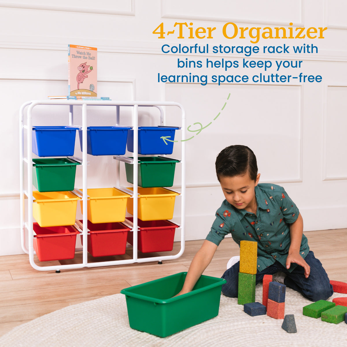 4-Tier Storage Rack with 12 Cubby Bins, 4x3