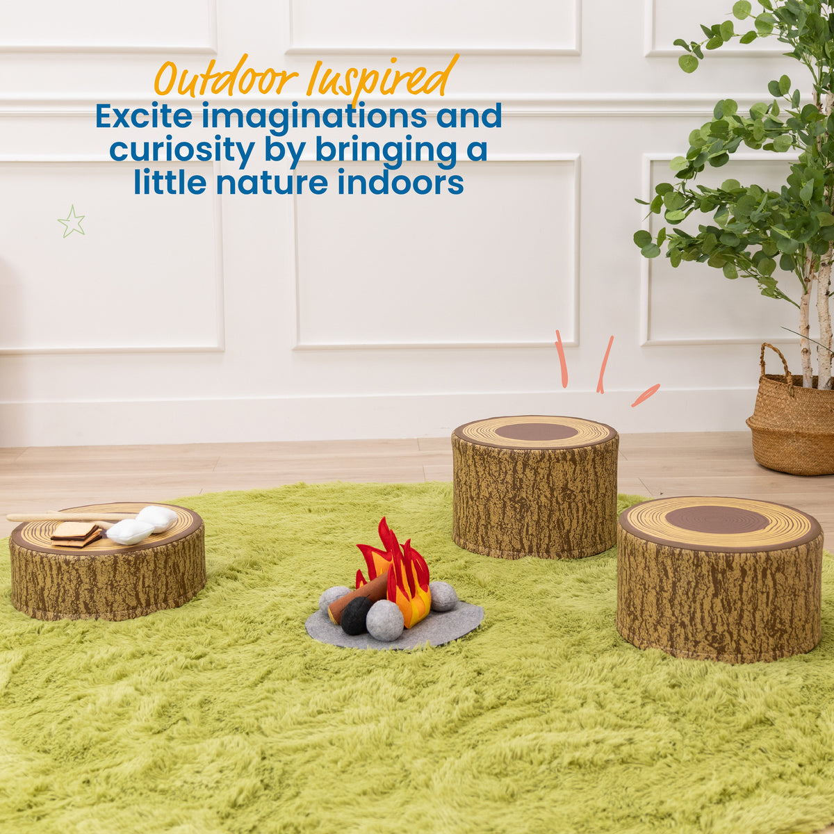 Nature-Inspired Tree Stump Stool Seating Set, 3-Piece