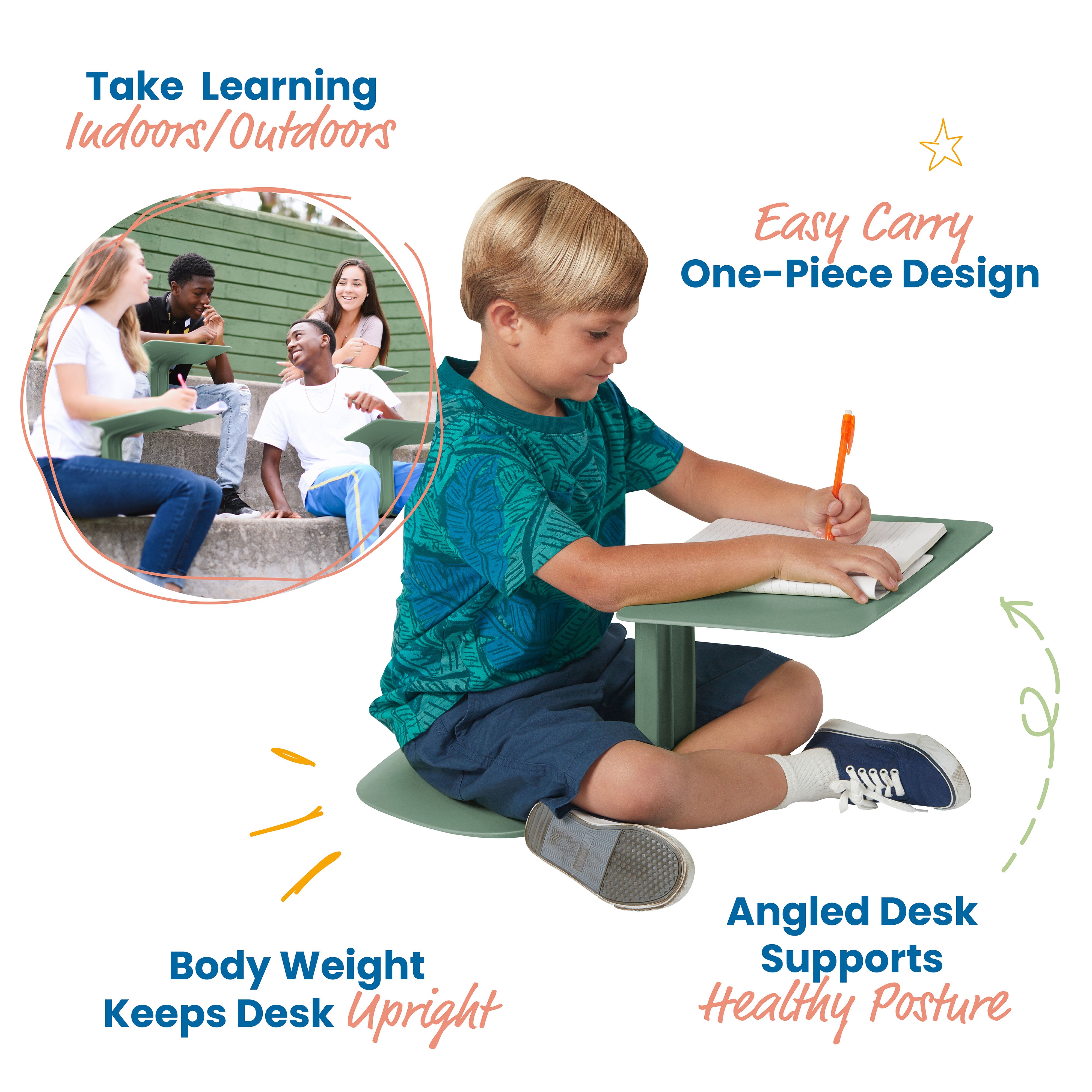 The Surf Portable Lap Desk, Kids Floor Desk, One-Piece Writing Table, Flexible Seating, 10-Pack