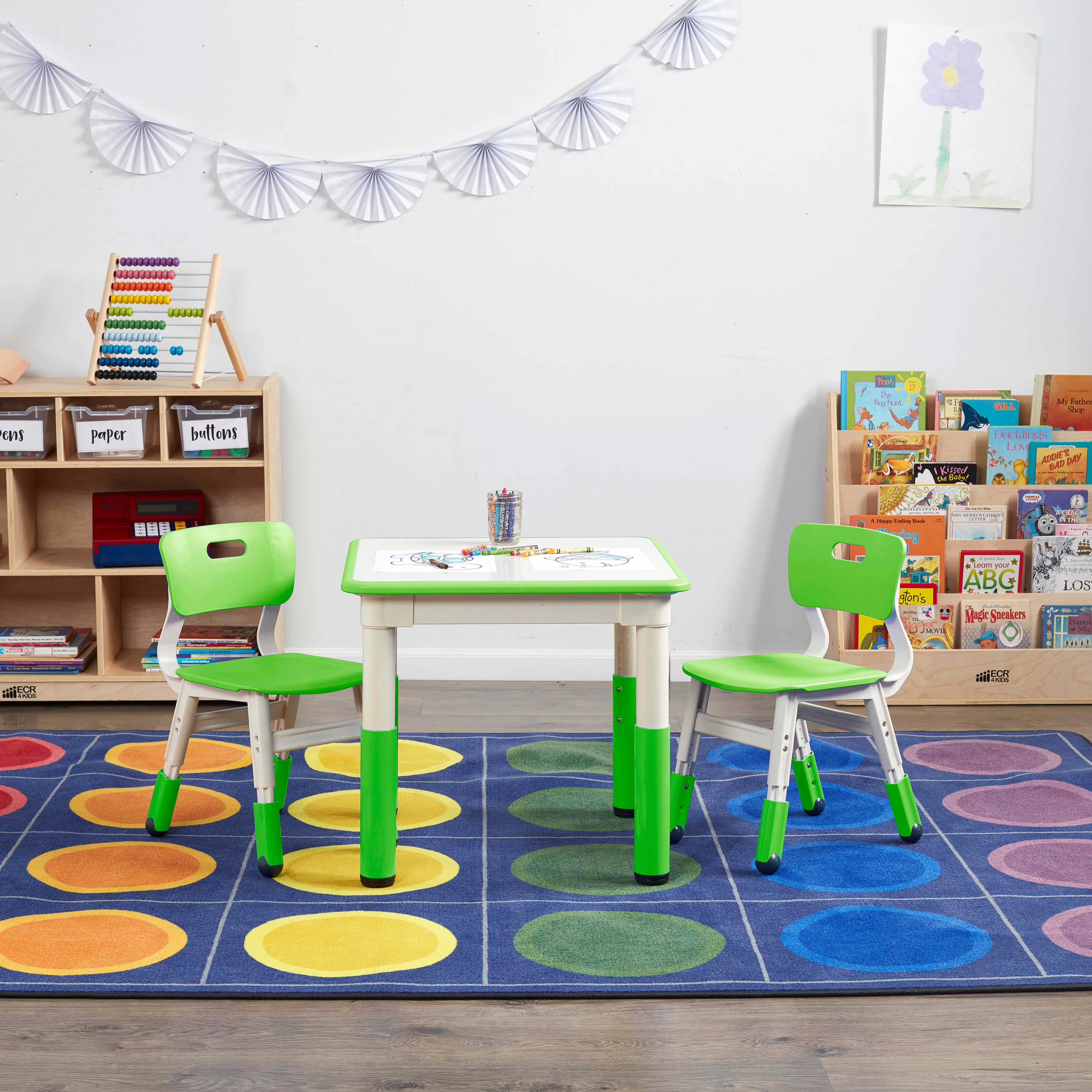 Dry-Erase Square Activity Table with 2 Chairs, Adjustable, 3-Piece