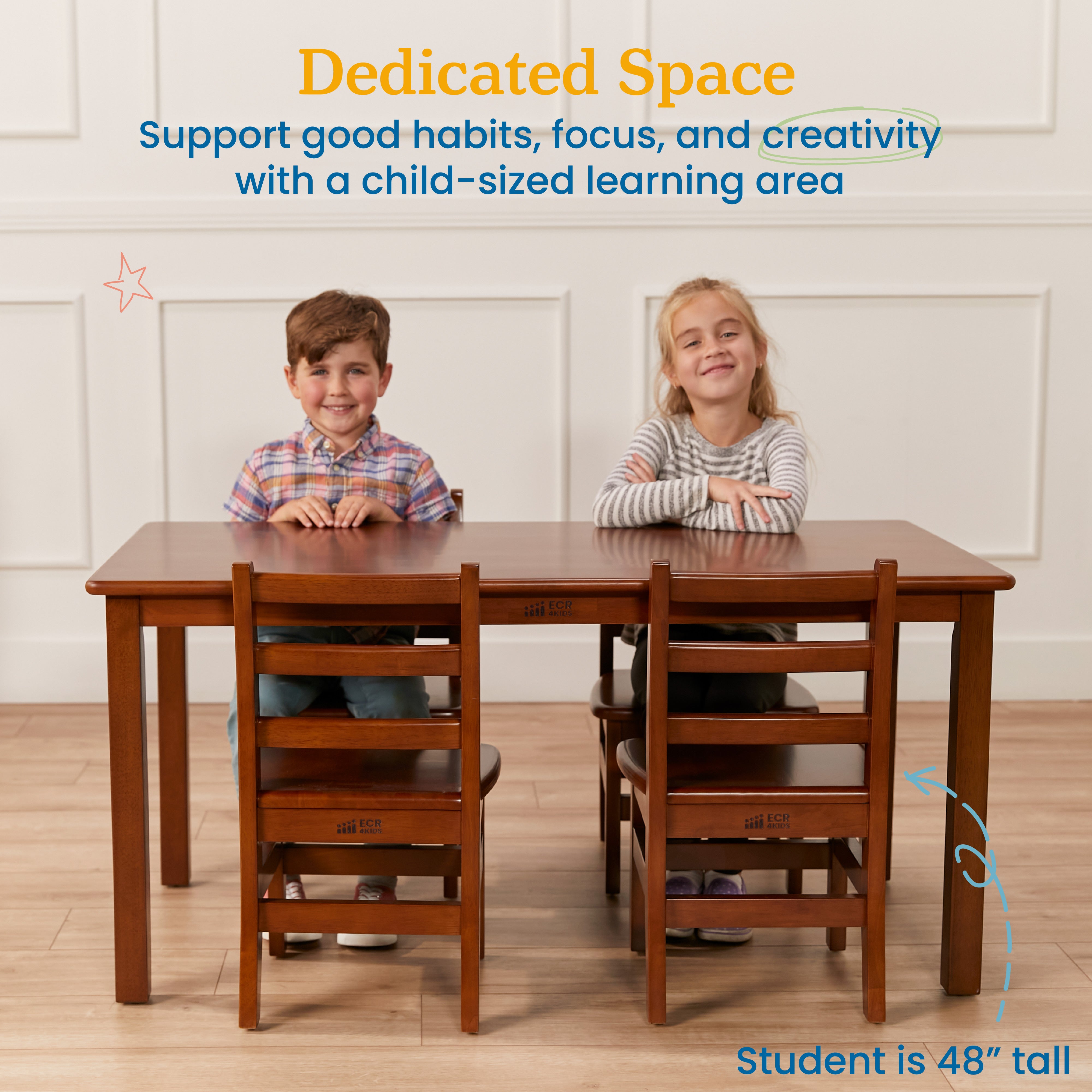 24in x 48in Rectangular Hardwood Table and Chair Set, 12in Seat Height, 5-Piece
