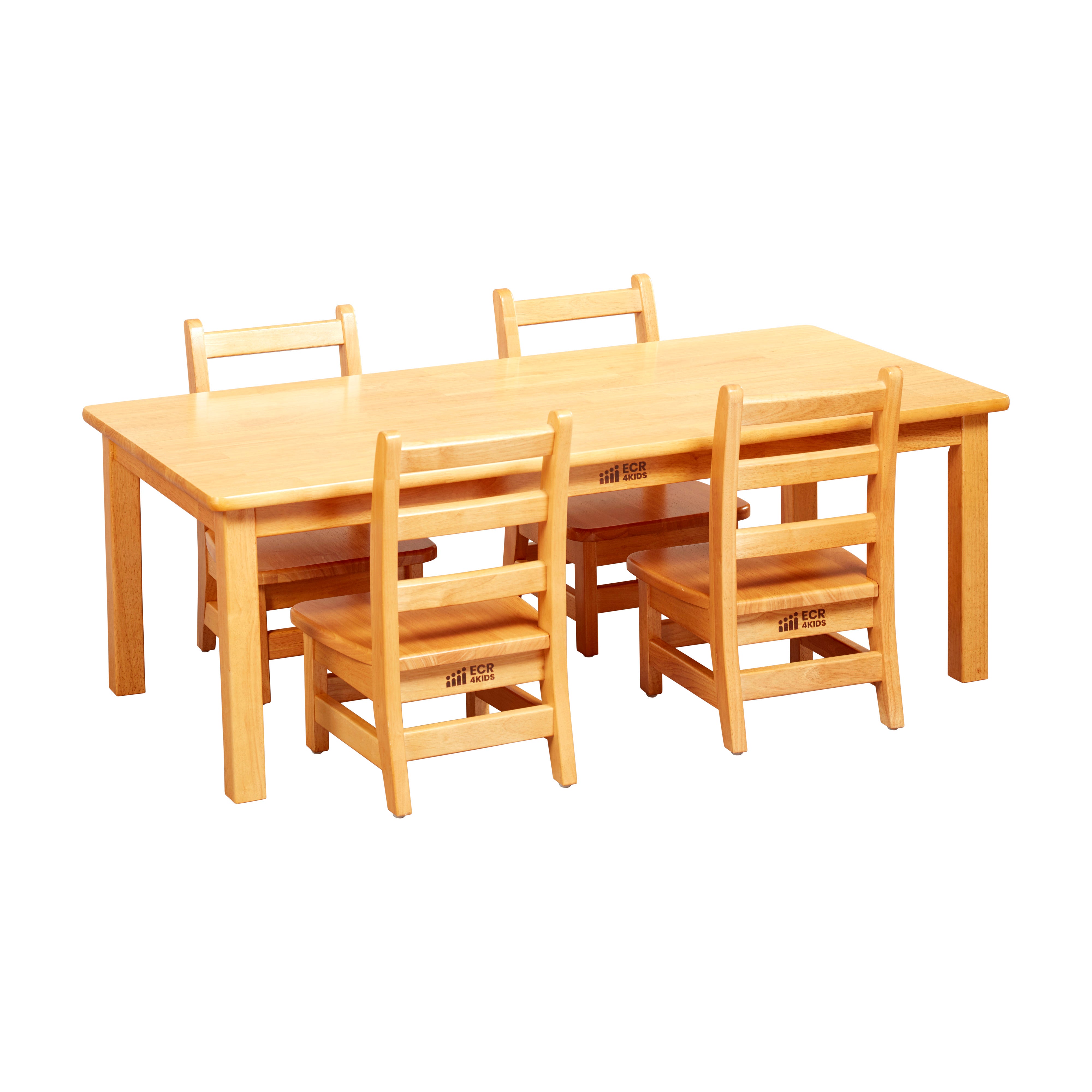 24in x 48in Rectangular Hardwood Table with 16in Legs and Four 8in Chairs, 5-Piece