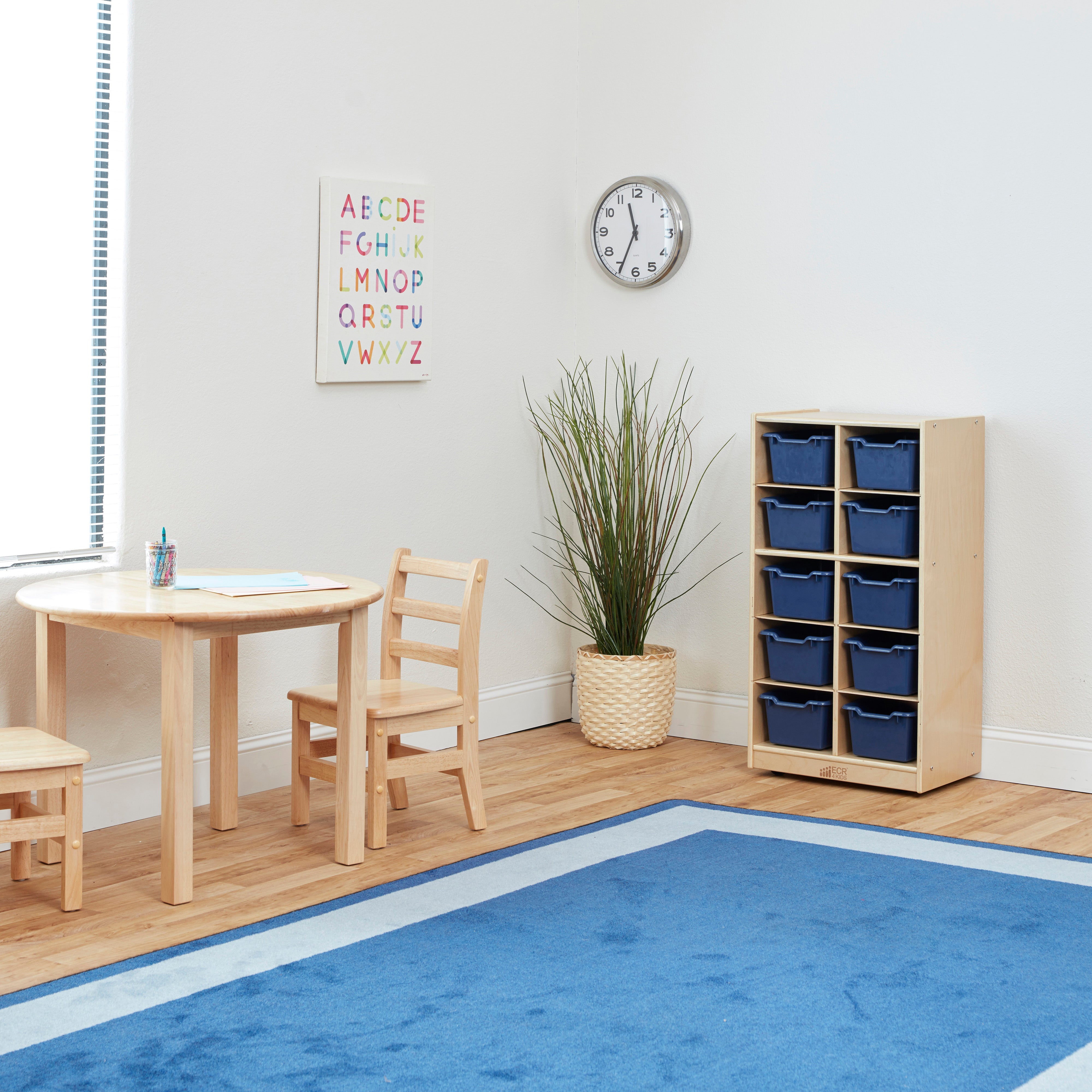 10 Cubby Mobile Tray Cabinet with 10 Scoop Front Storage Bins, 5x2, Natural