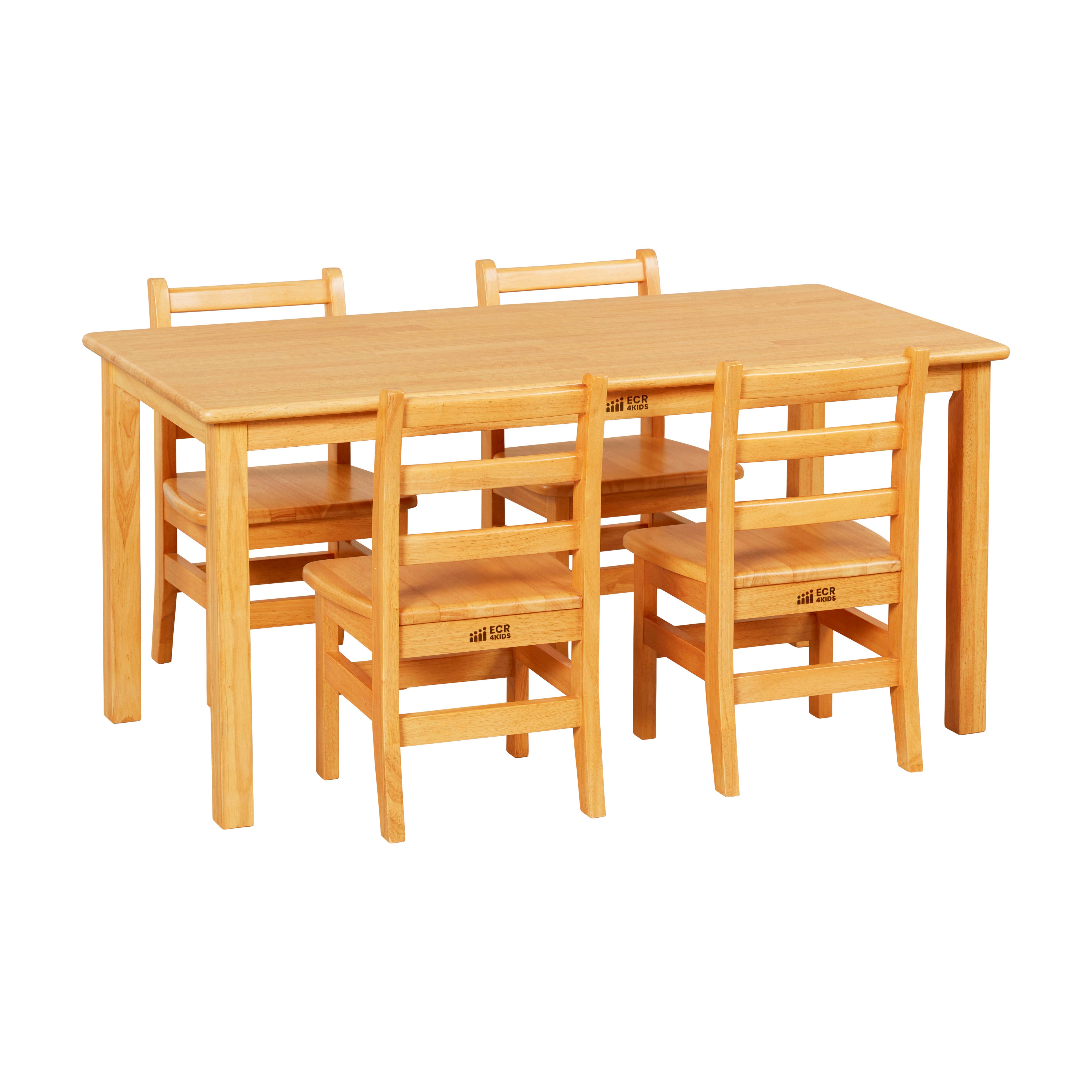 24in x 48in Rectangular Hardwood Table and Chair Set, 12in Seat Height, 5-Piece