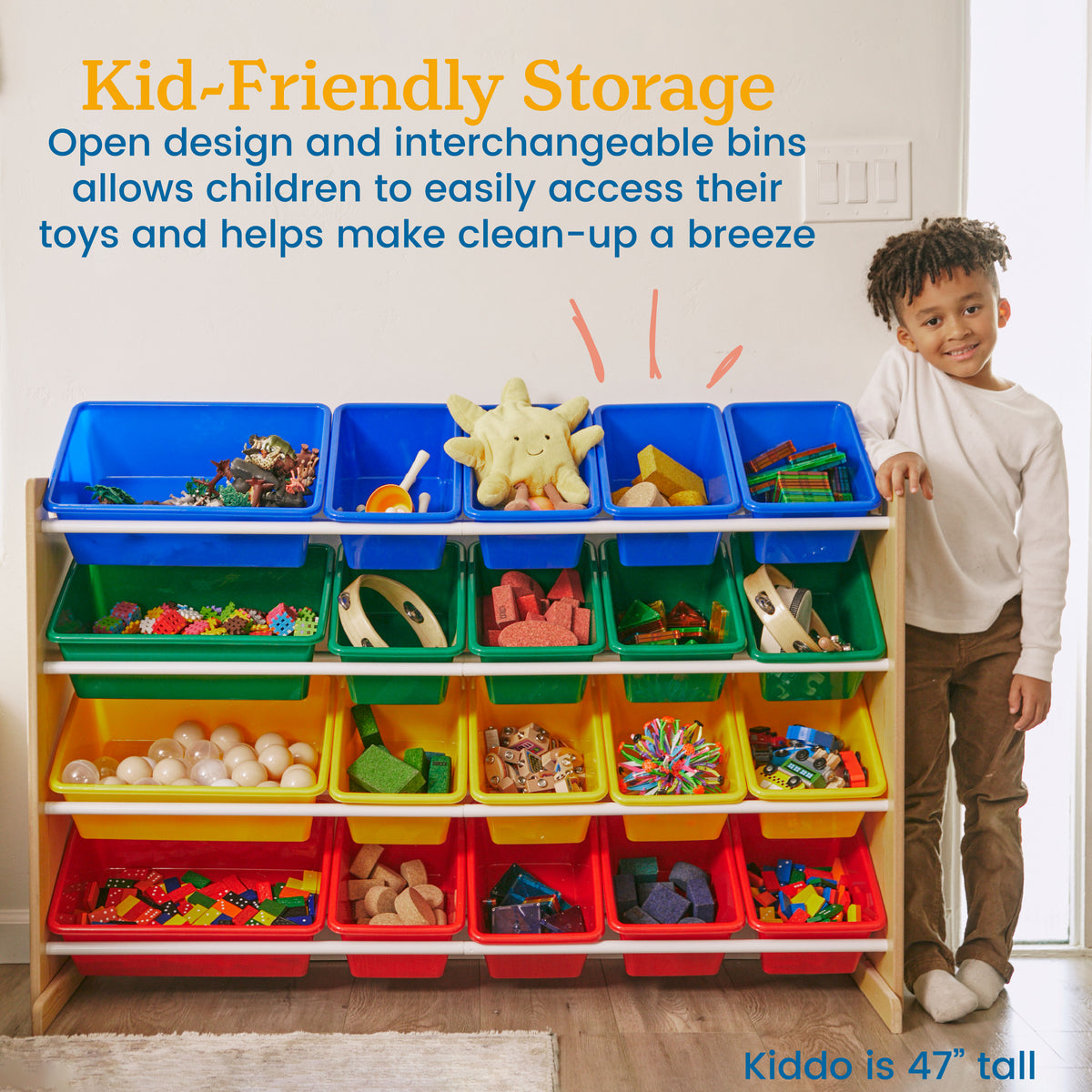 4-Tier Organizer with 20 Removable Plastic Bins, 4x5