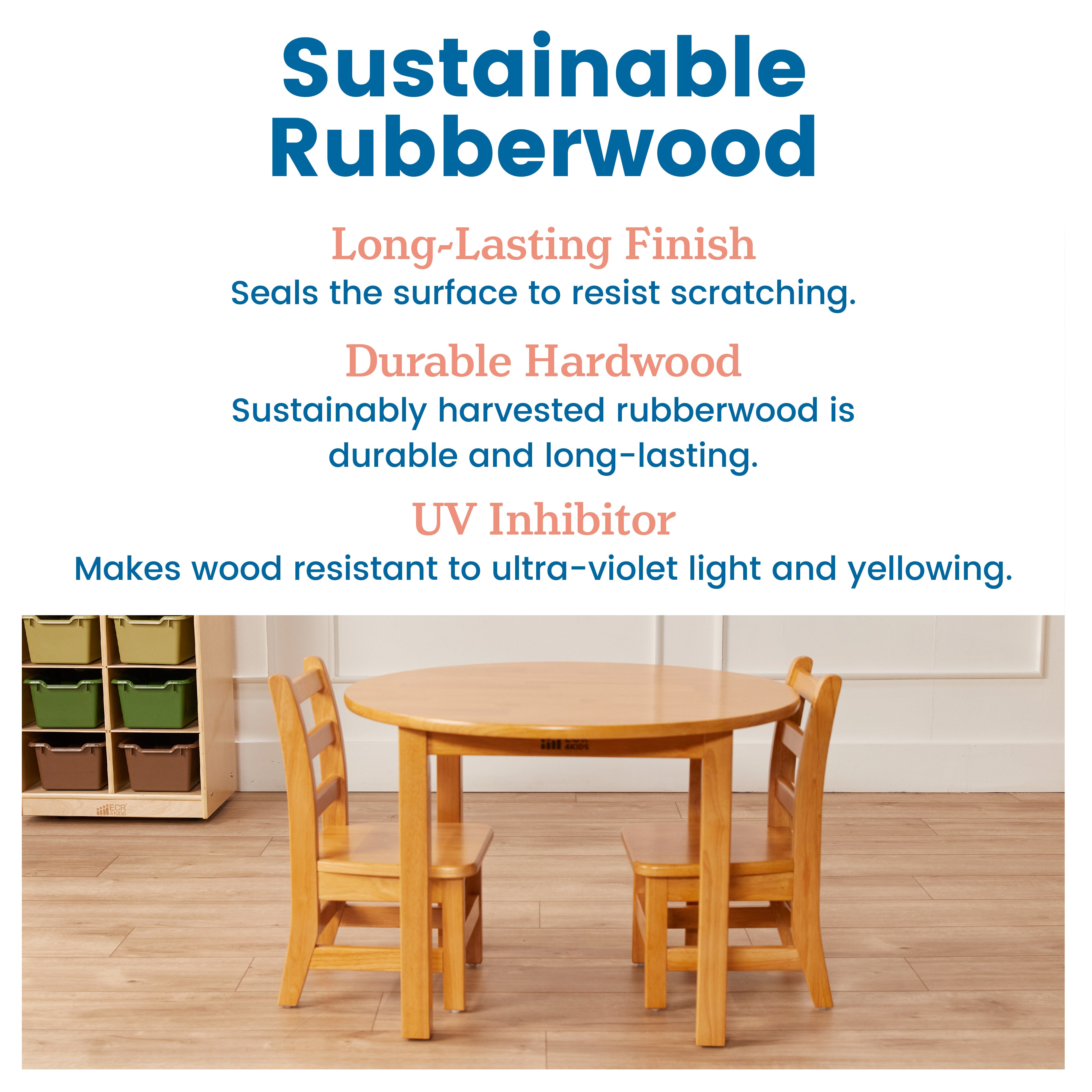 30in D Round Hardwood Table with 20in Legs and Two 10in Chairs, 3-Piece