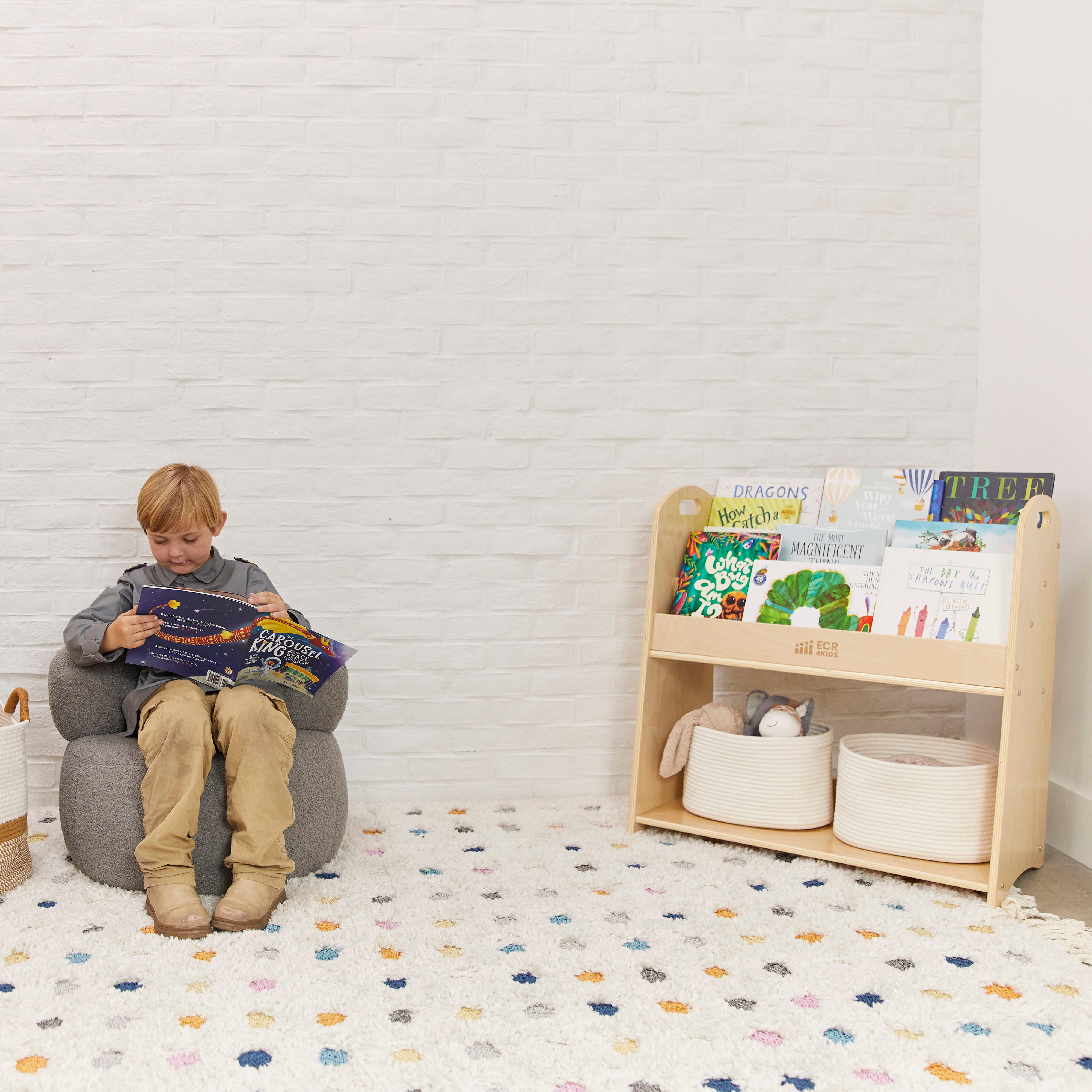 3-Shelf Floor Book Display with Handles and Storage, 30in