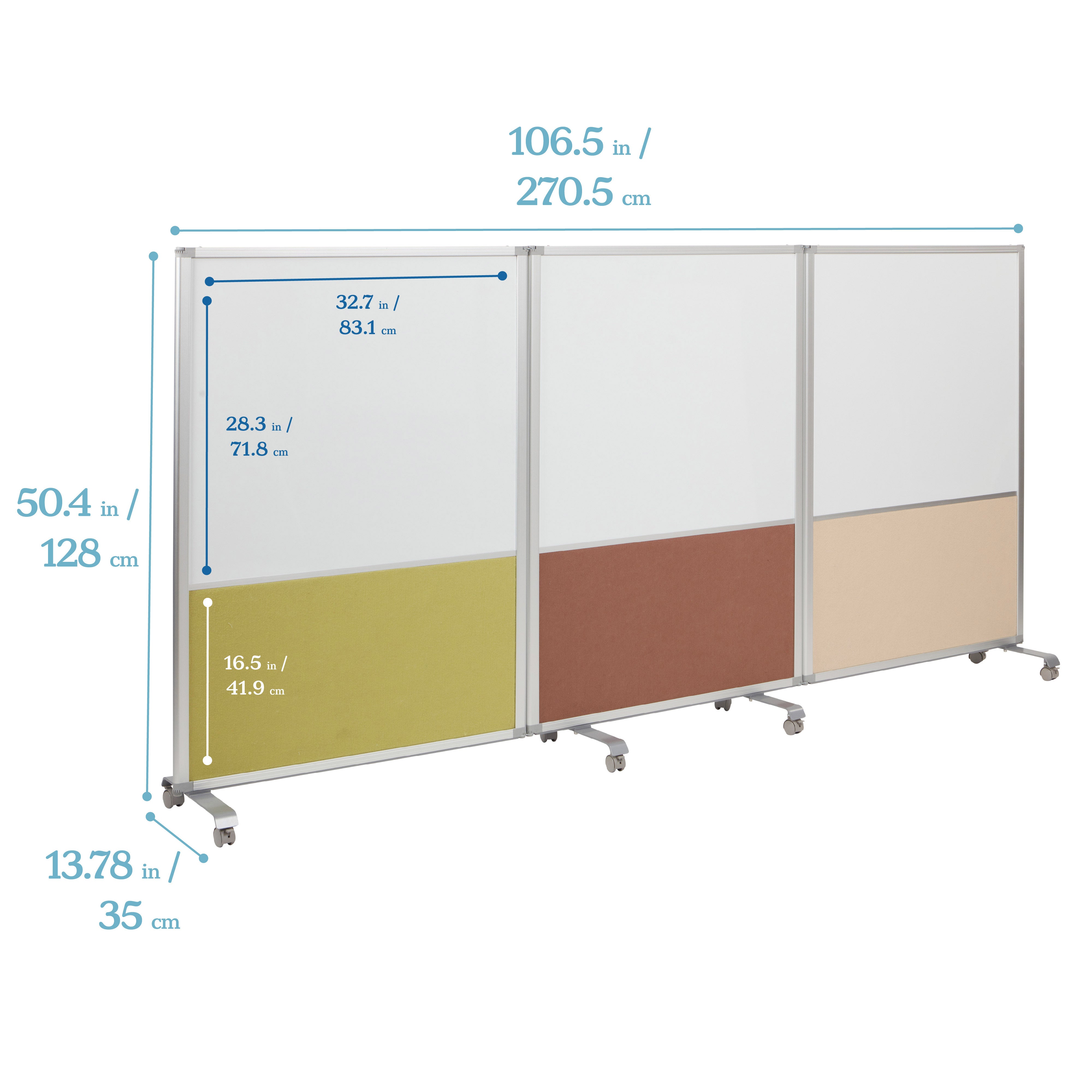 Mobile Dry-Erase and Flannel Split Room Divider, 3-Panel