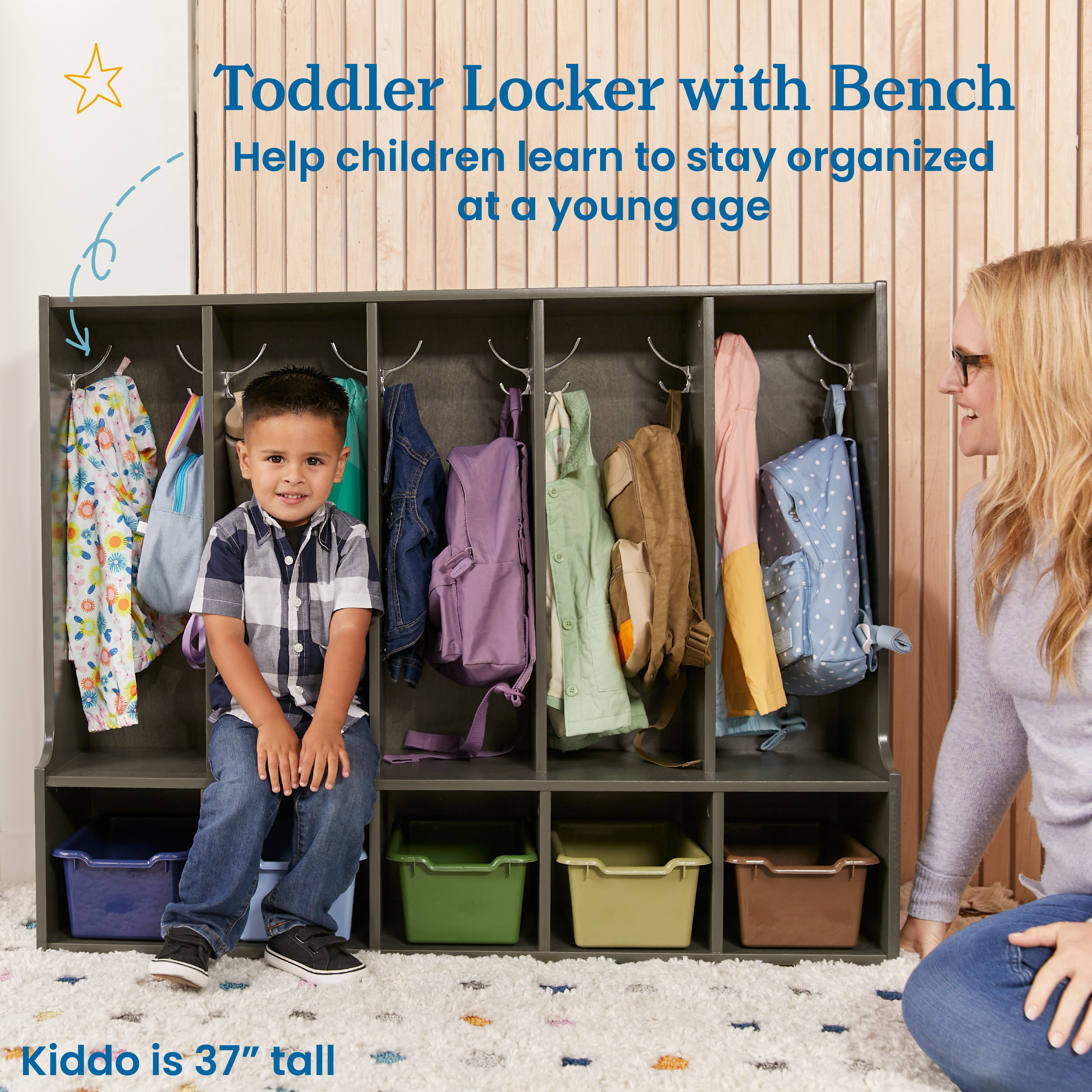 Streamline 5-Section Toddler Coat Locker with Bench and Bins