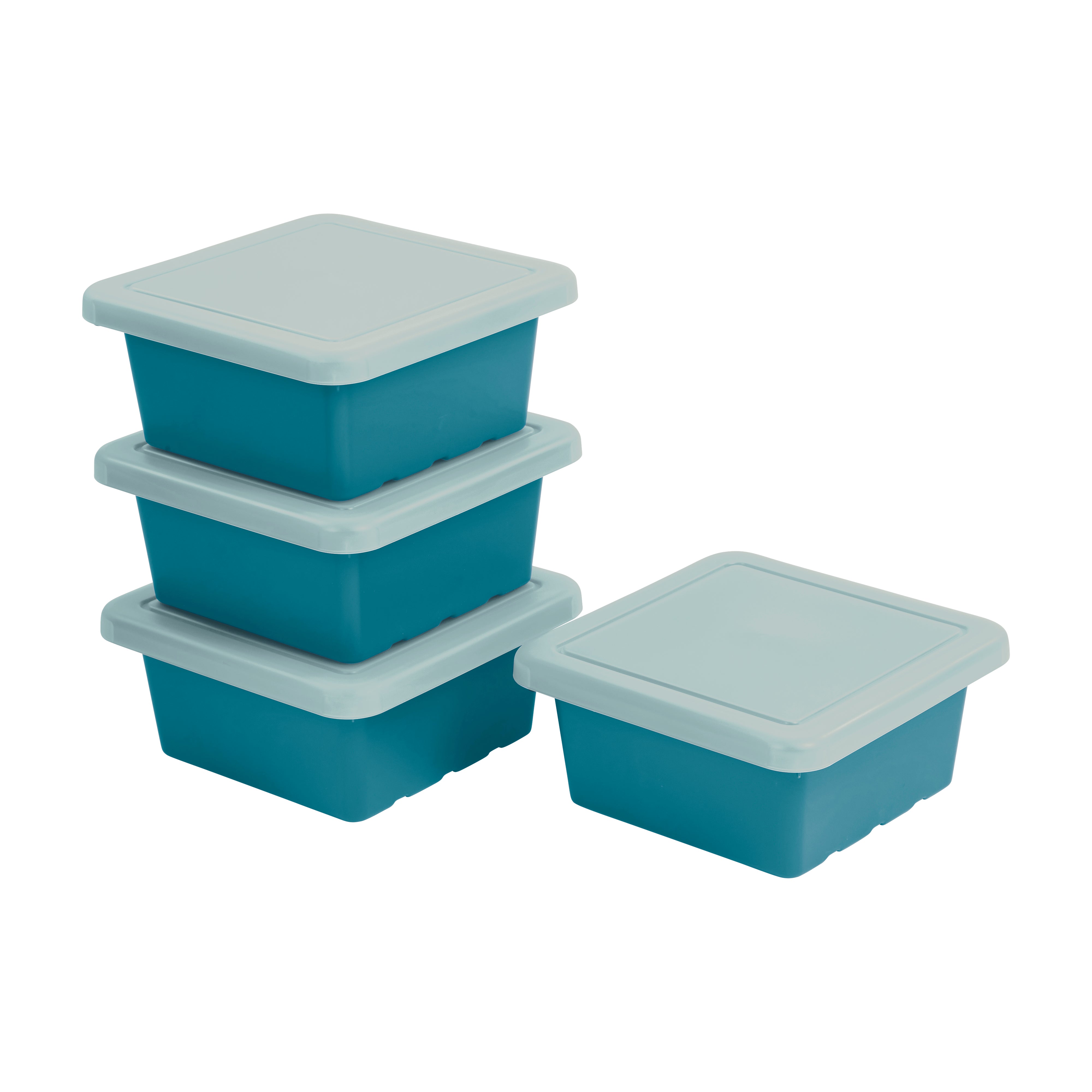Stackable Square Bins with Non-Snap Lids, 4-Pack