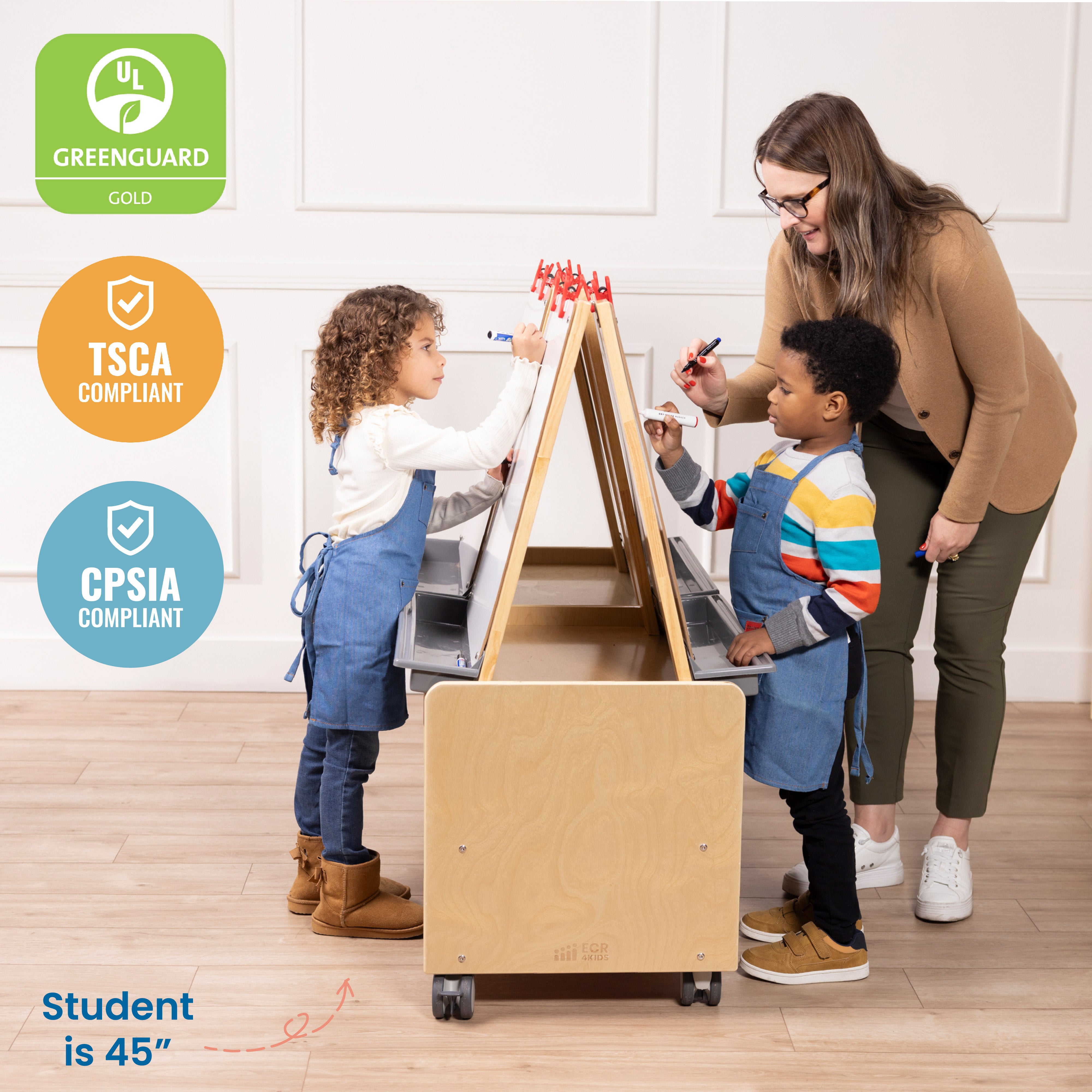 Double-Sided Mobile Art Easel with Storage and Clips