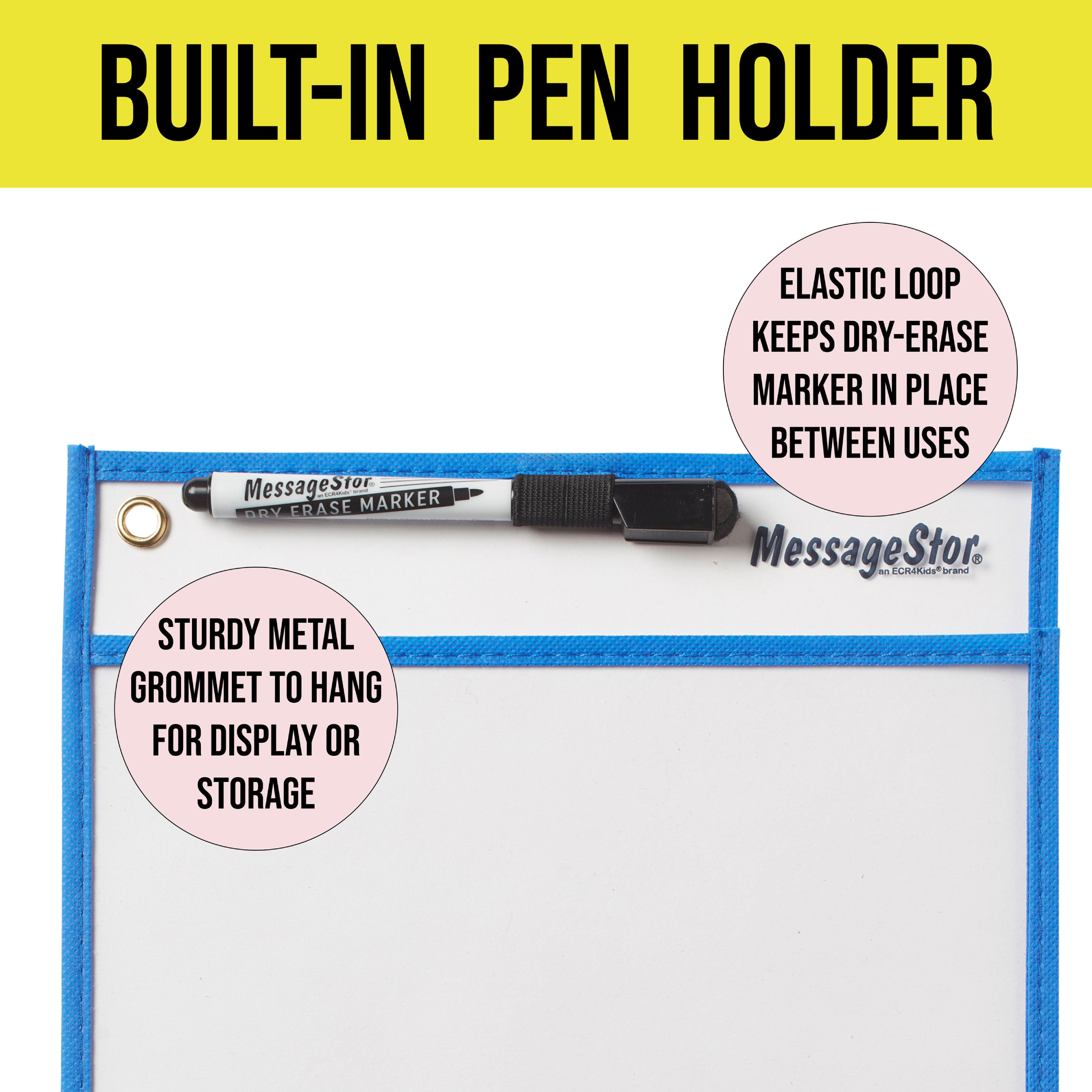 MessageStor Dry-Erase Reusable Clear Pockets with Markers, 30-Piece