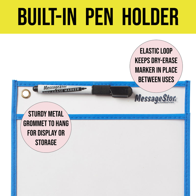 MessageStor® Dry-Erase Reusable Clear Pocket Sleeves with Markers, 60-Piece, Assorted