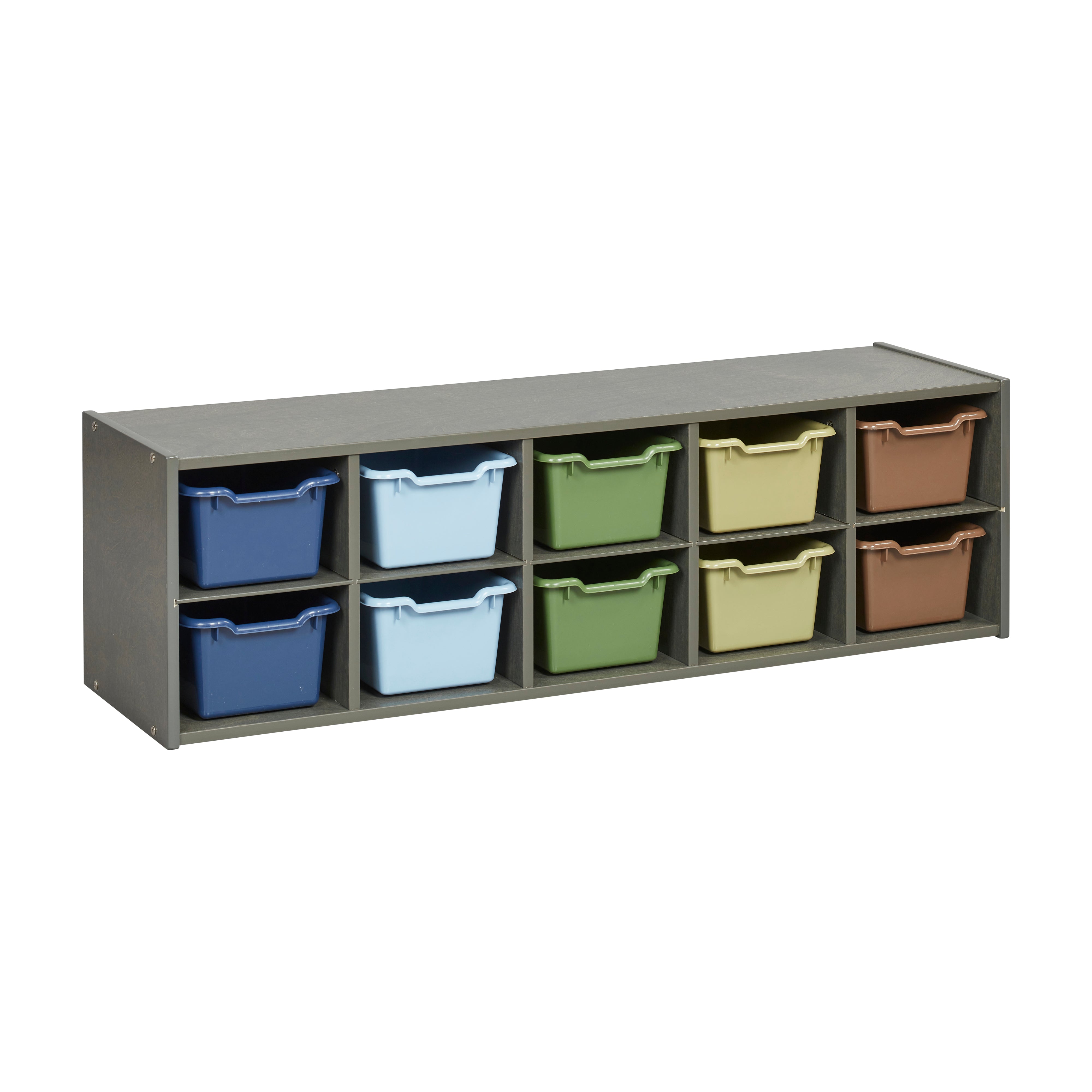 Streamline 10 Cubby Tray Cabinet with 10 Scoop Front Storage Bins, 2x5, Grey Wash