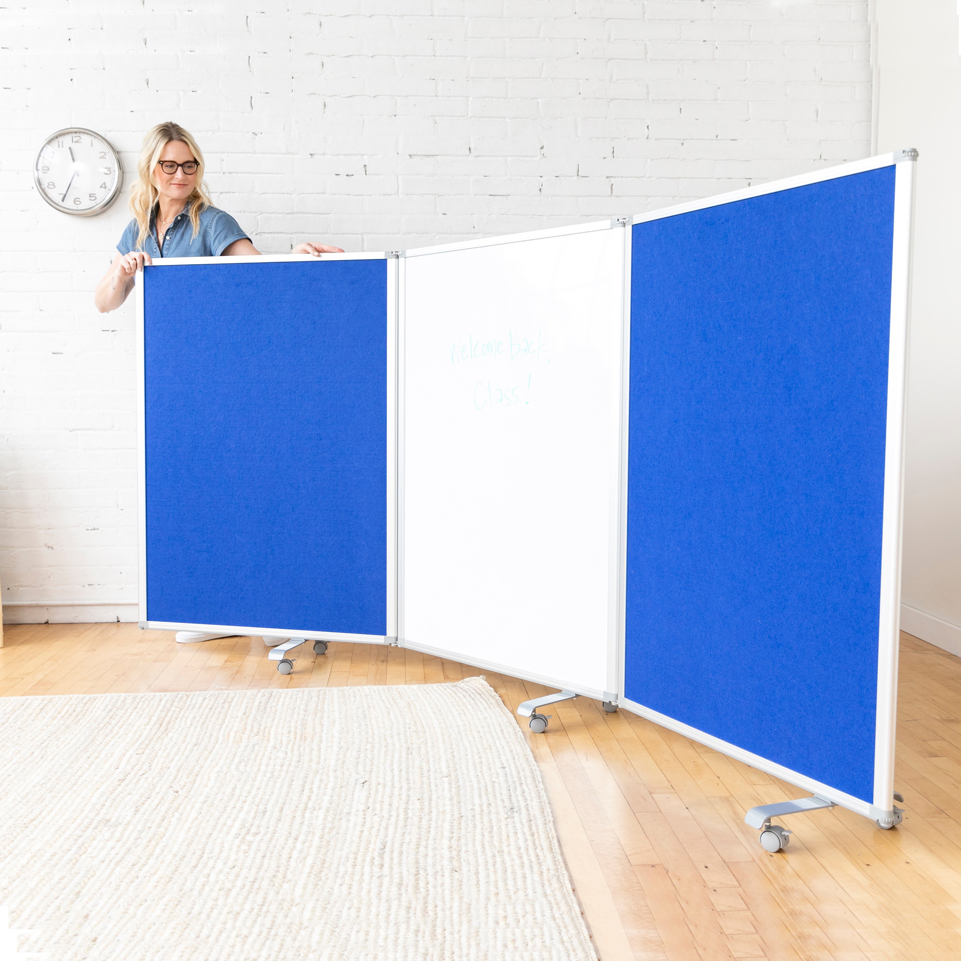 Mobile Dry-Erase and Flannel Room Divider, 3-Panel