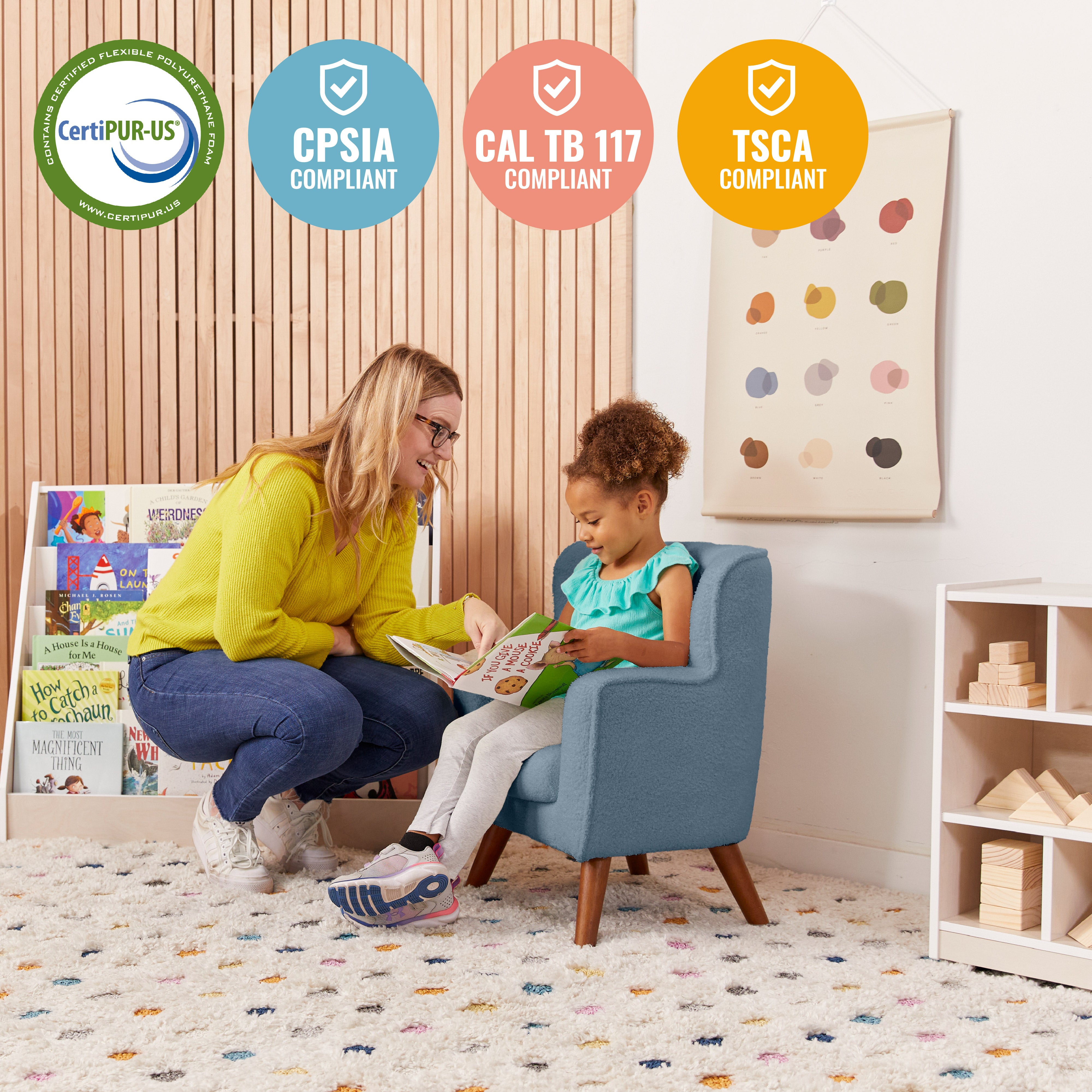 Mila Sherpa Toddler Arm Chair with Removable Wooden Legs