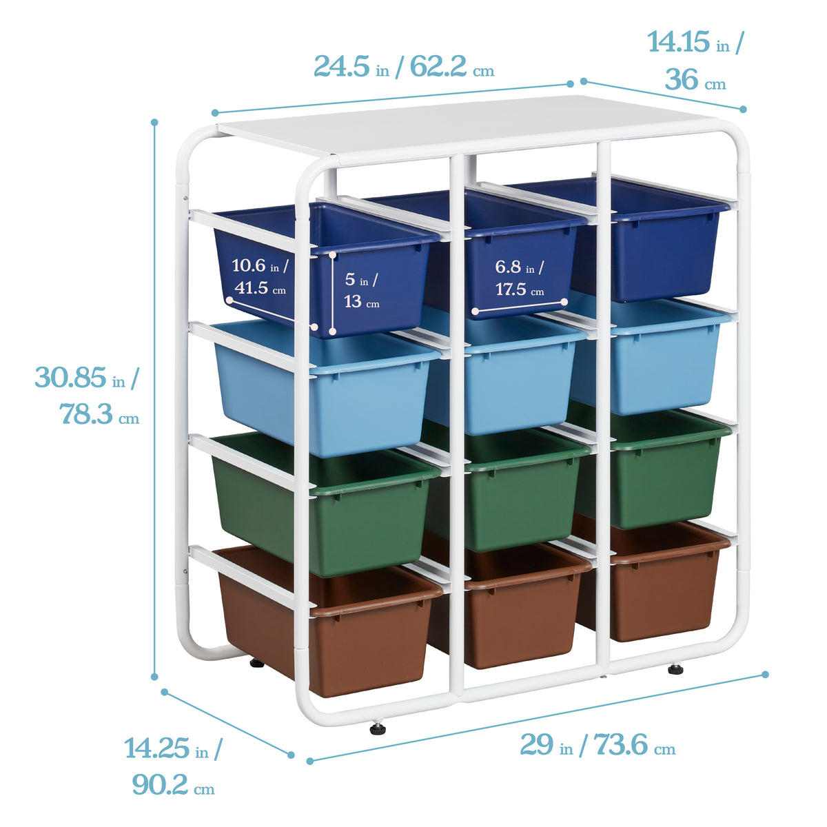 4-Tier Storage Rack with 12 Cubby Bins, 4x3