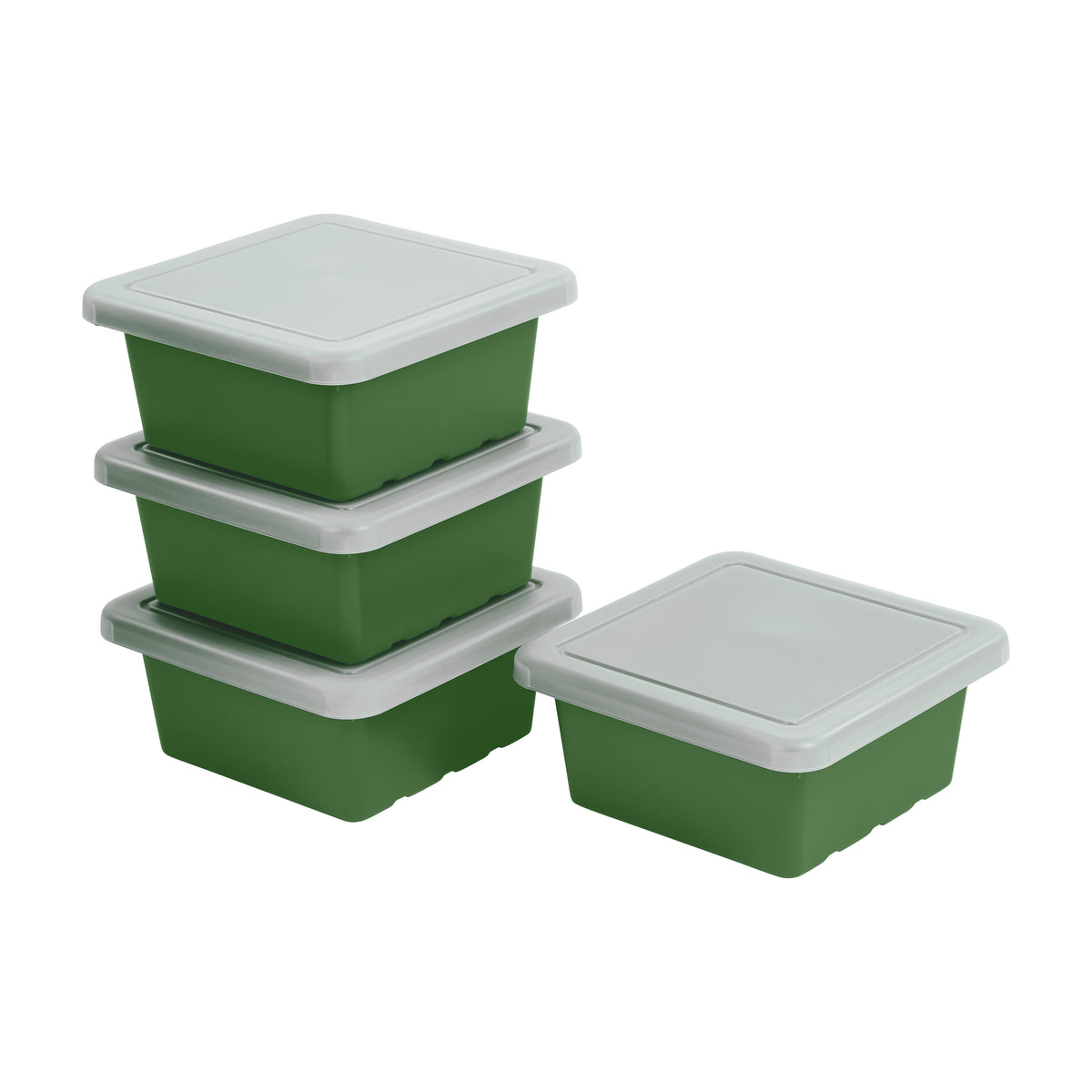 Stackable Square Bins with Non-Snap Lids, 4-Pack
