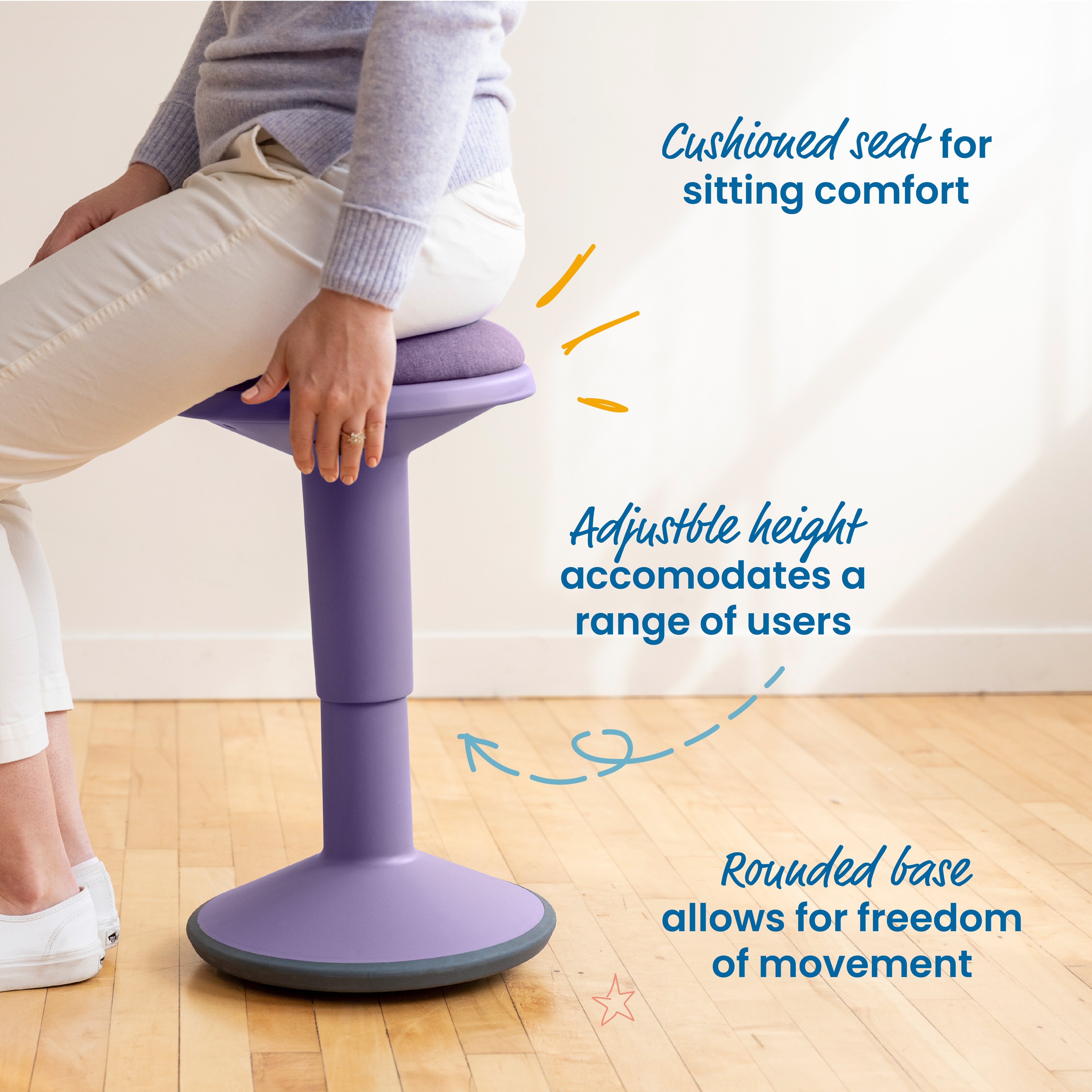 Sitwell Wobble Stool with Cushion, Adjustable Height