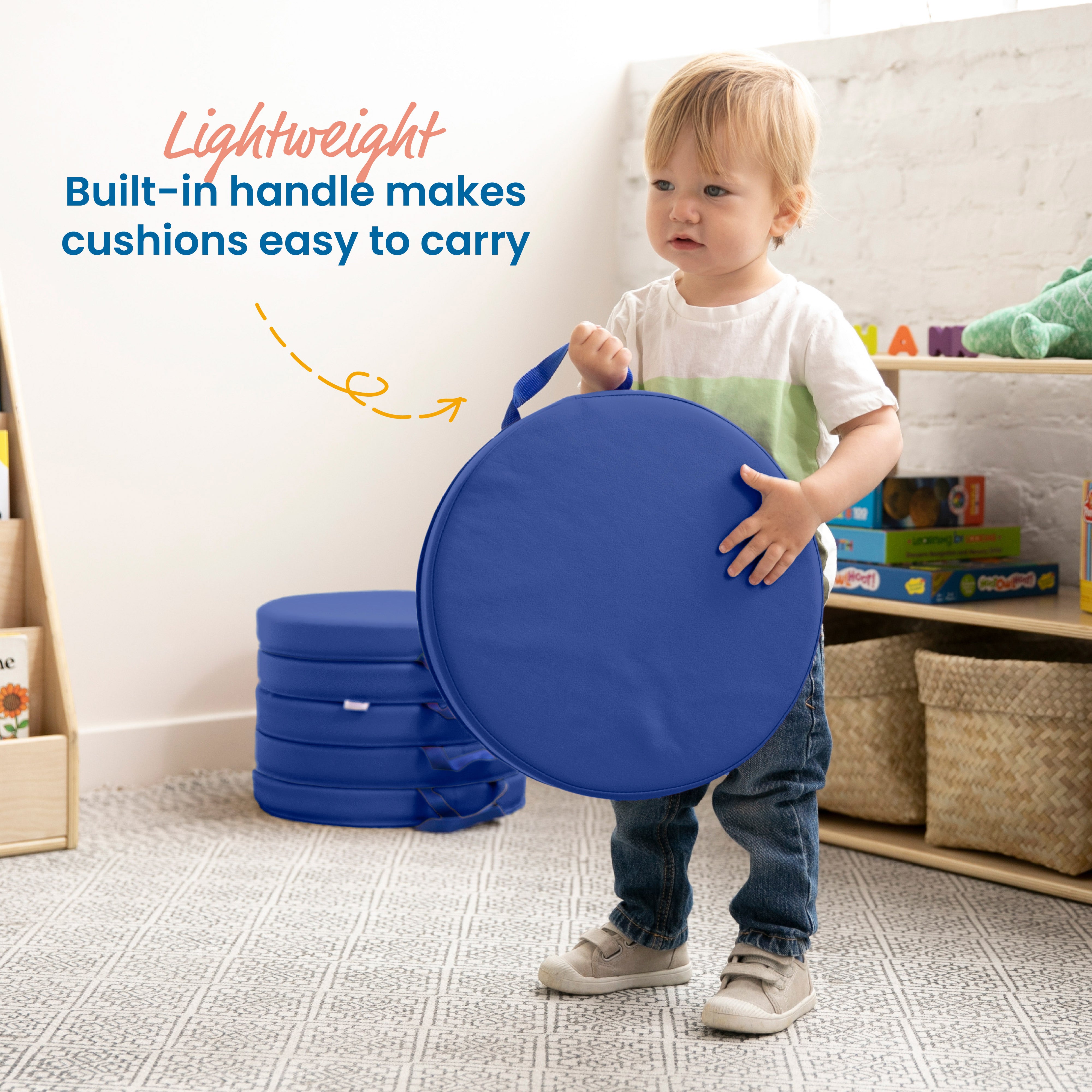 Round Floor Cushions with Handles, 6-Piece