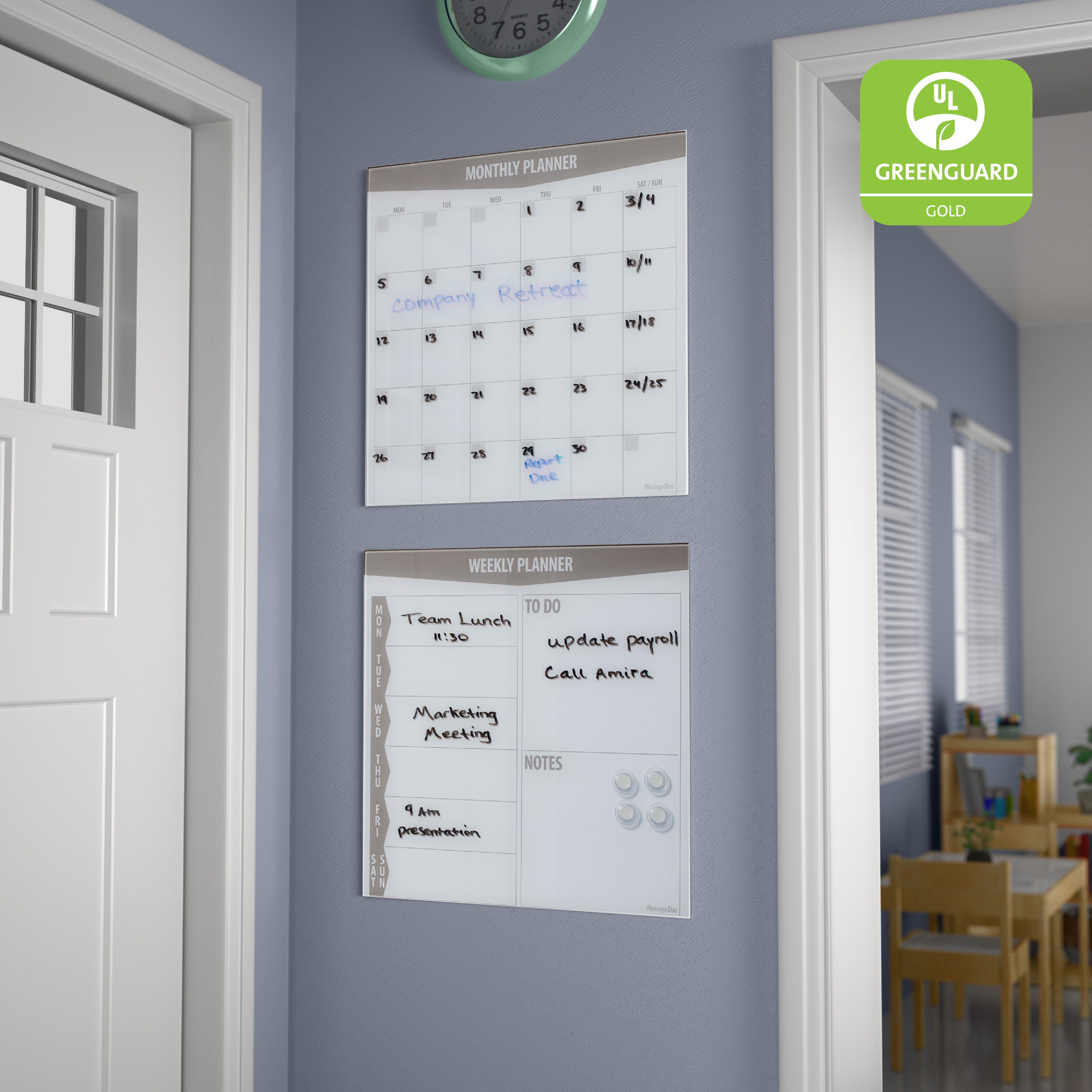 MessageStor Magnetic Dry-Erase Glass Board with Magnets, 17.5in x 17.5in, 2-Pack