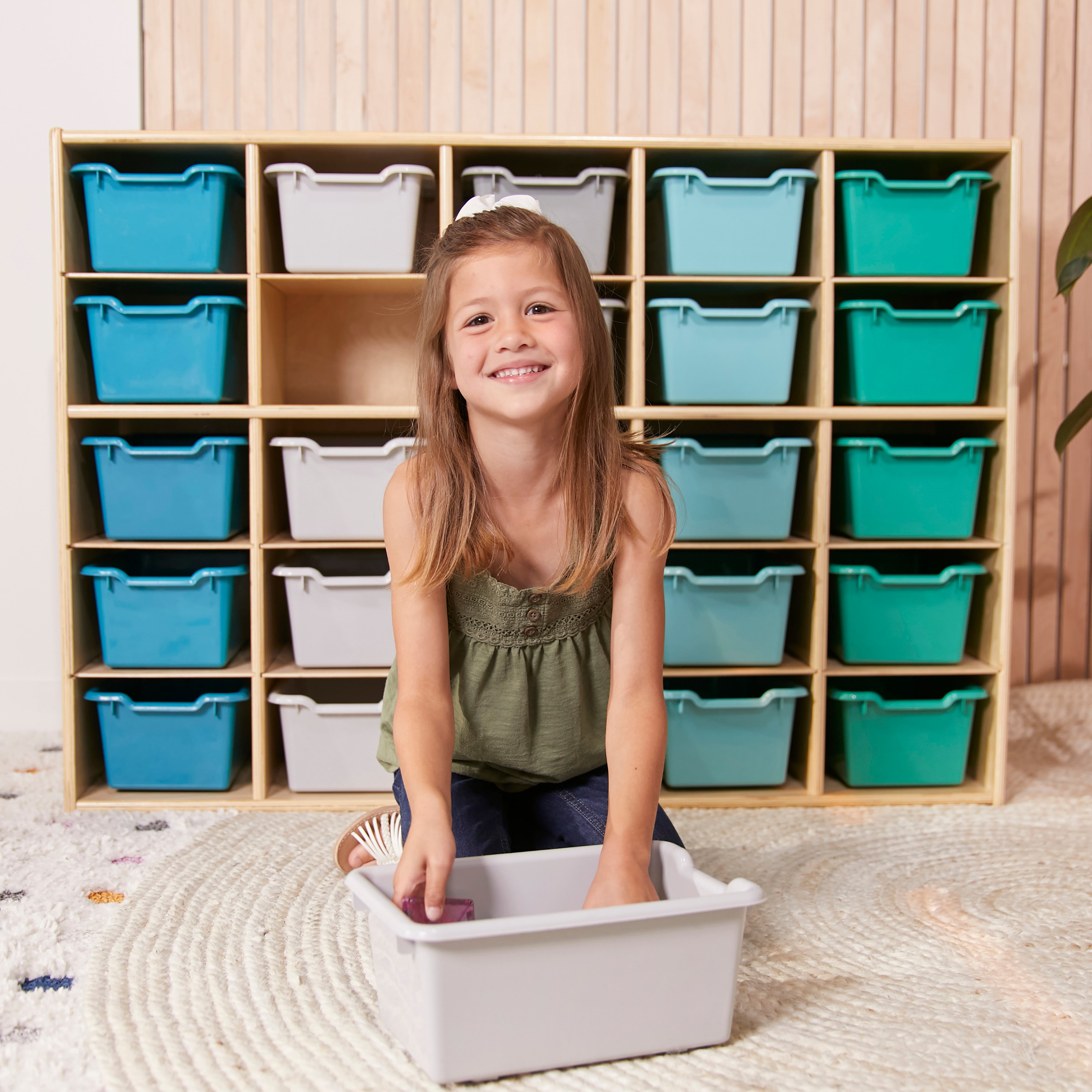 Streamline 25 Cubby Tray Cabinet with 25 Scoop Front Storage Bins, 5x5, Natural
