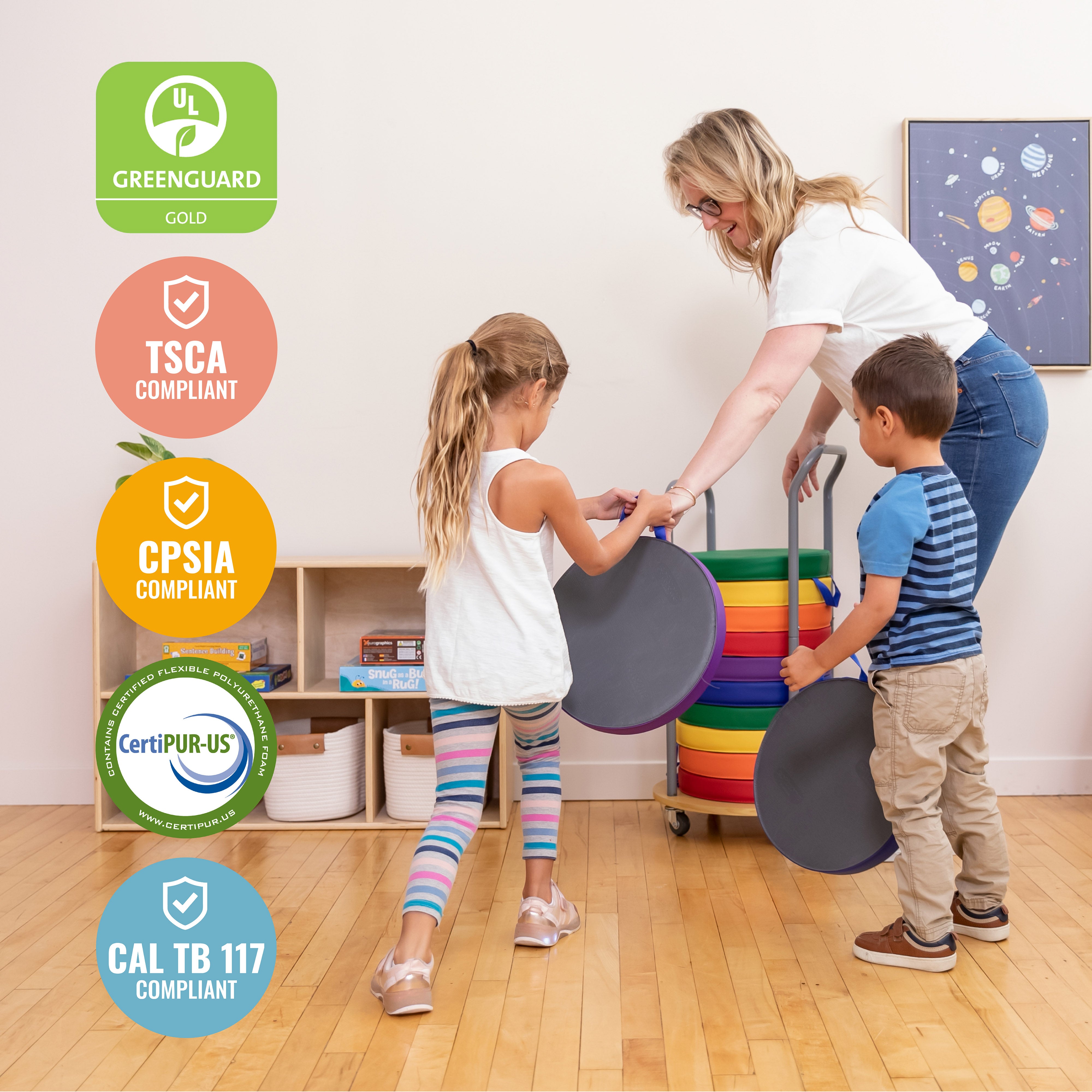 Round Floor Cushions and Mobile Cushion Cart, 12-Piece