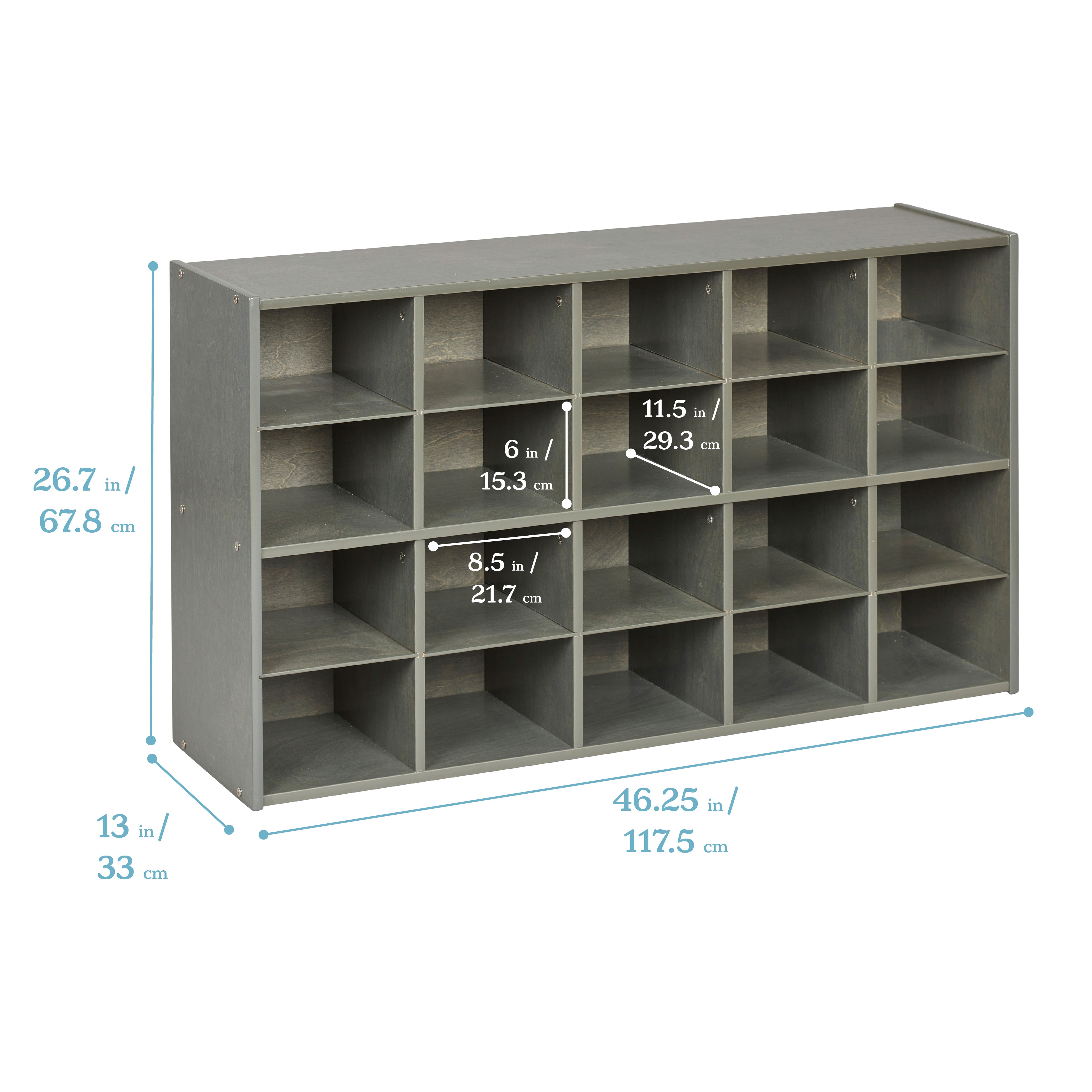 Streamline 20 Cubby Tray Storage Cabinet with Scoop Front Storage Bins, 4x5, Grey Wash