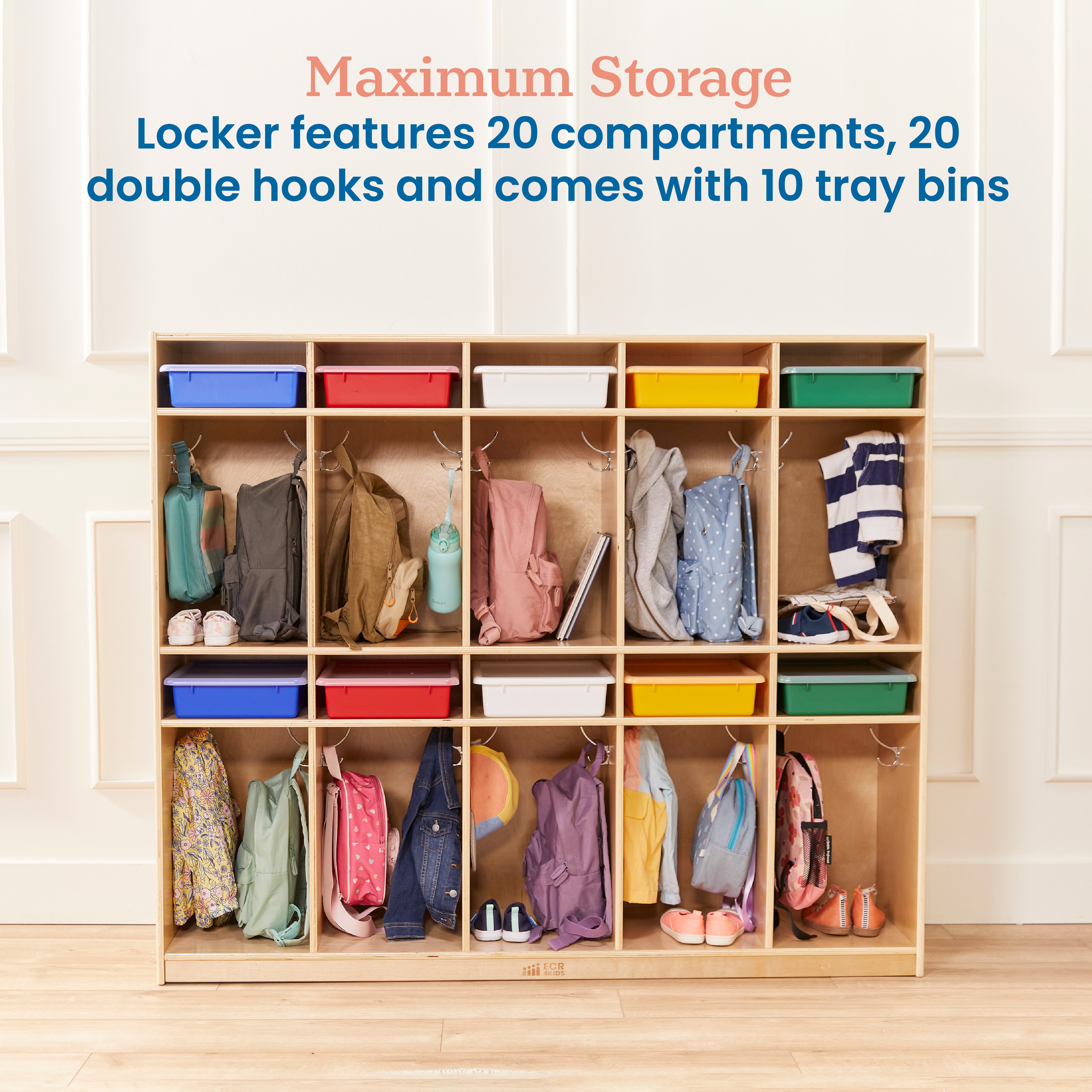 10-Section Storage Locker and Letter Size Trays with Lids, Natural, Classroom Furniture