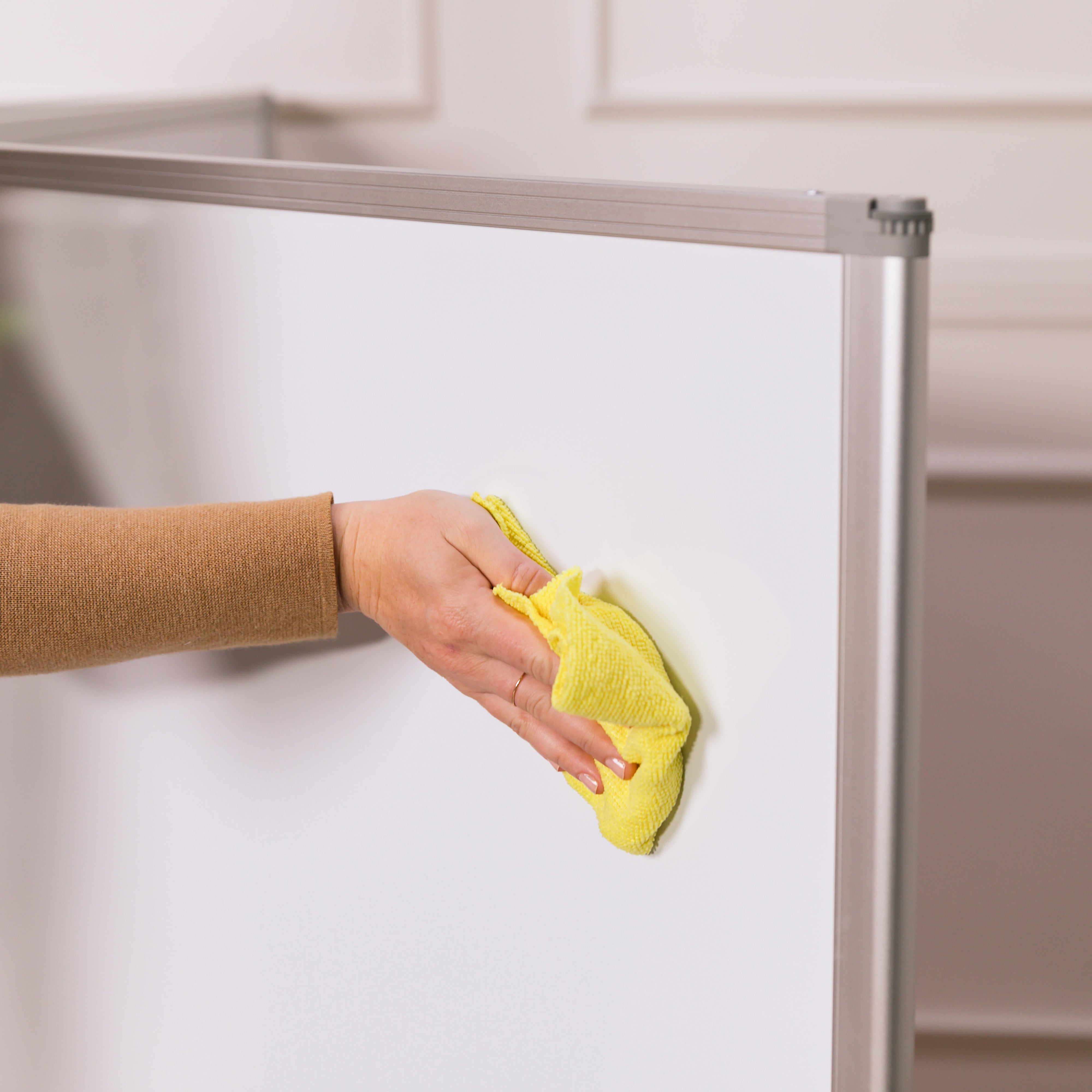 Mobile Dry-Erase and Flannel Split Room Divider, 3-Panel