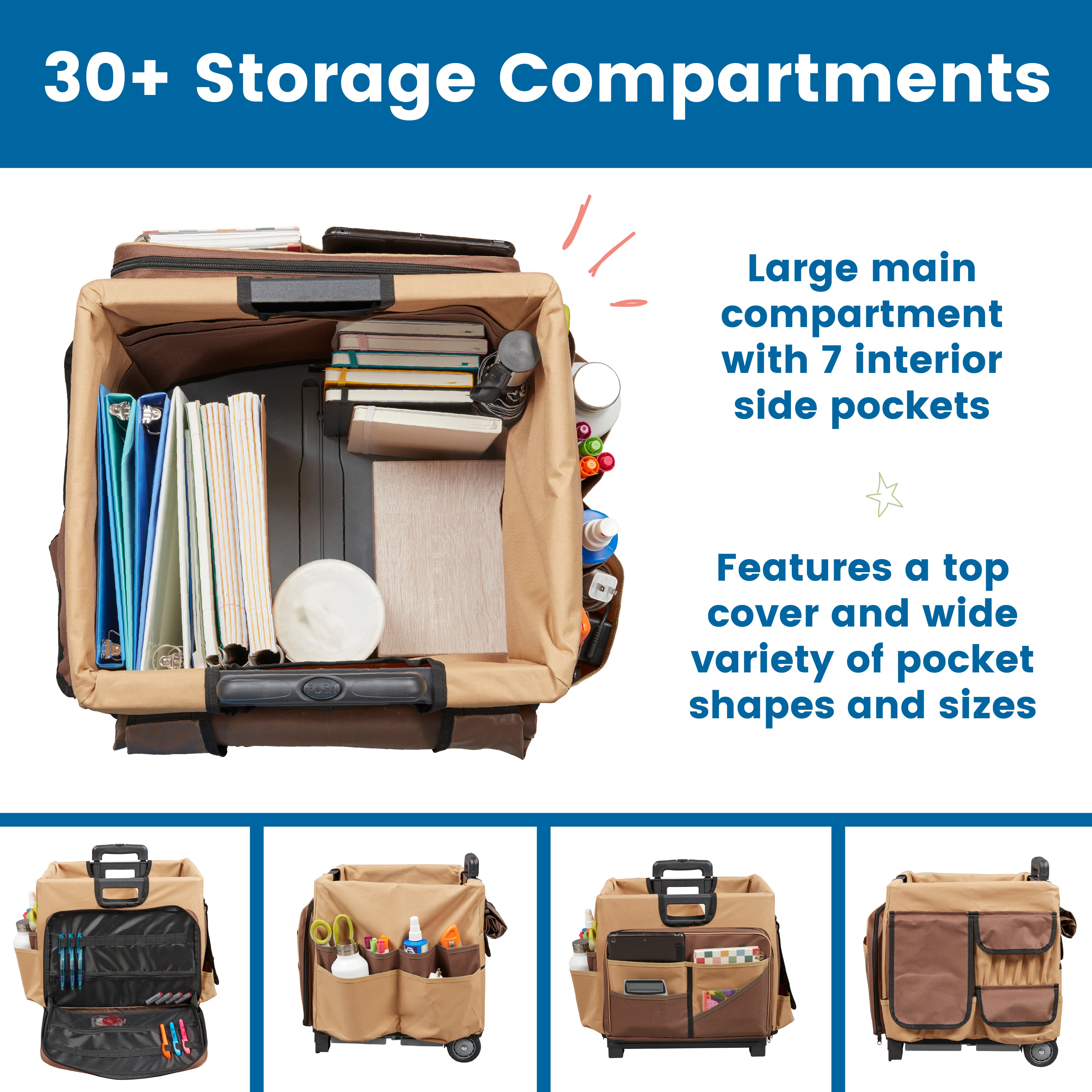Universal Rolling Cart with Canvas Organizer Bag, Mobile Storage