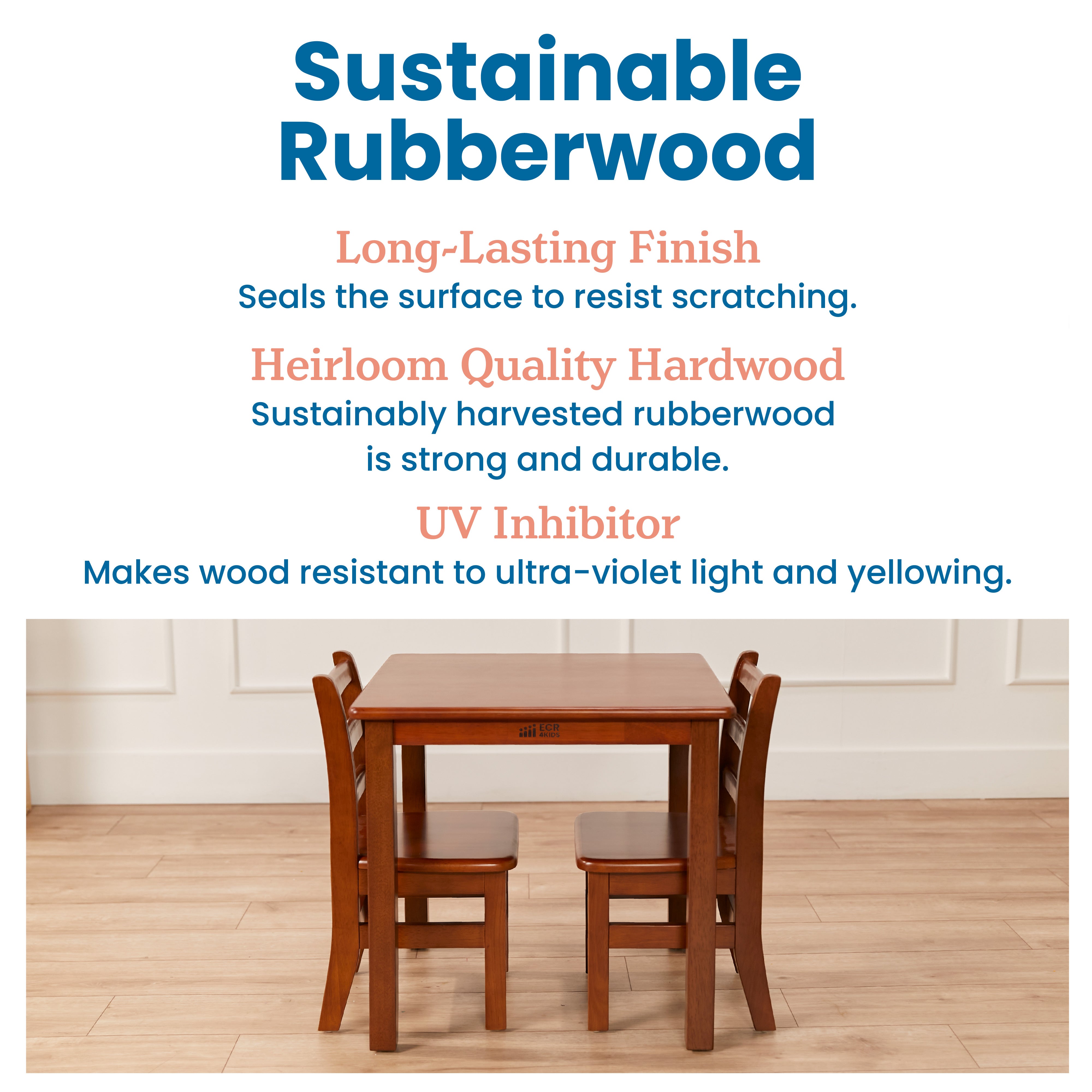 24in x 24in Hardwood Table and Chair Set, 12in Seat Height, 3-Piece