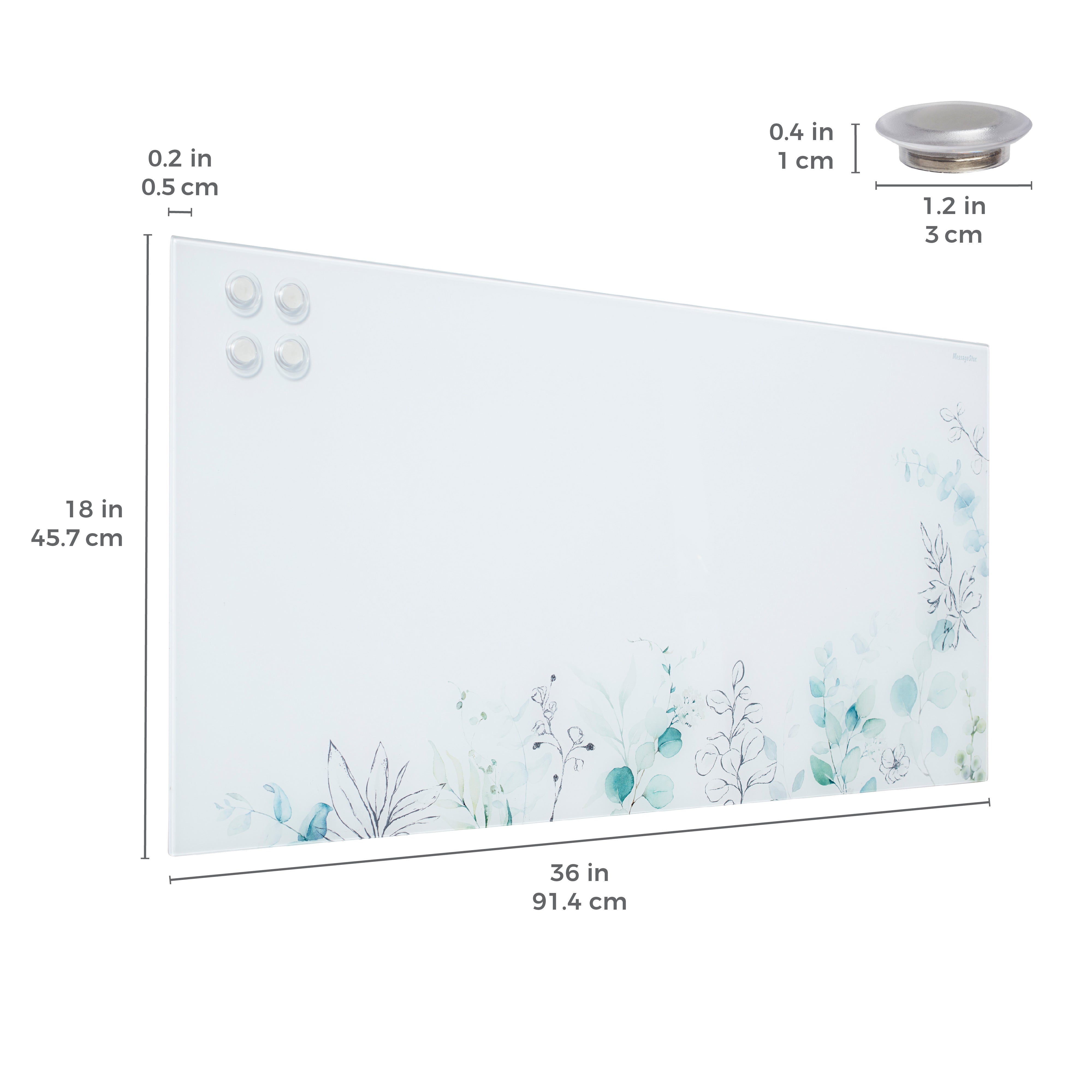 MessageStor Magnetic Dry-Erase Glass Board with Magnets, 18in x 36in