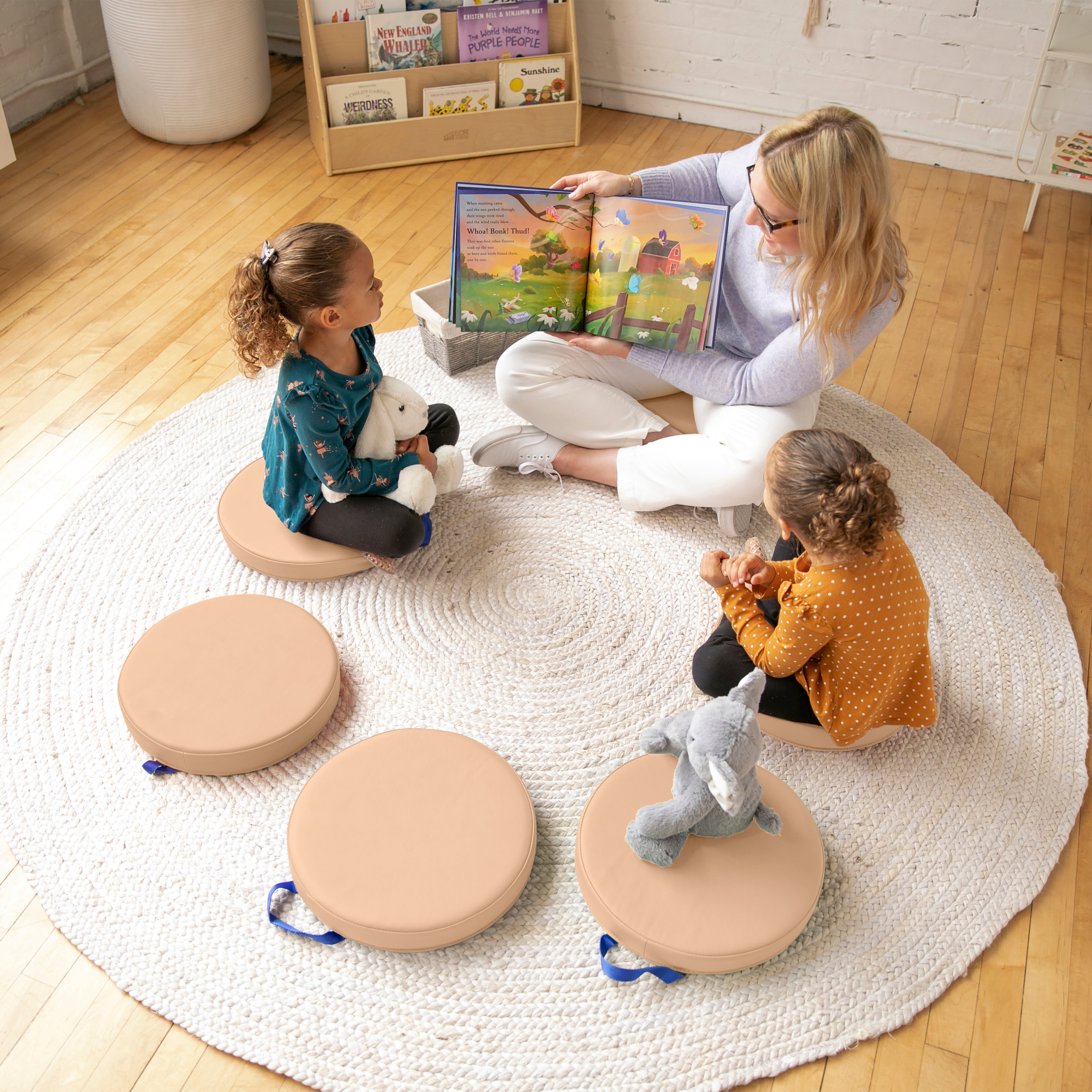 Round Floor Cushions with Handle, 6-Piece