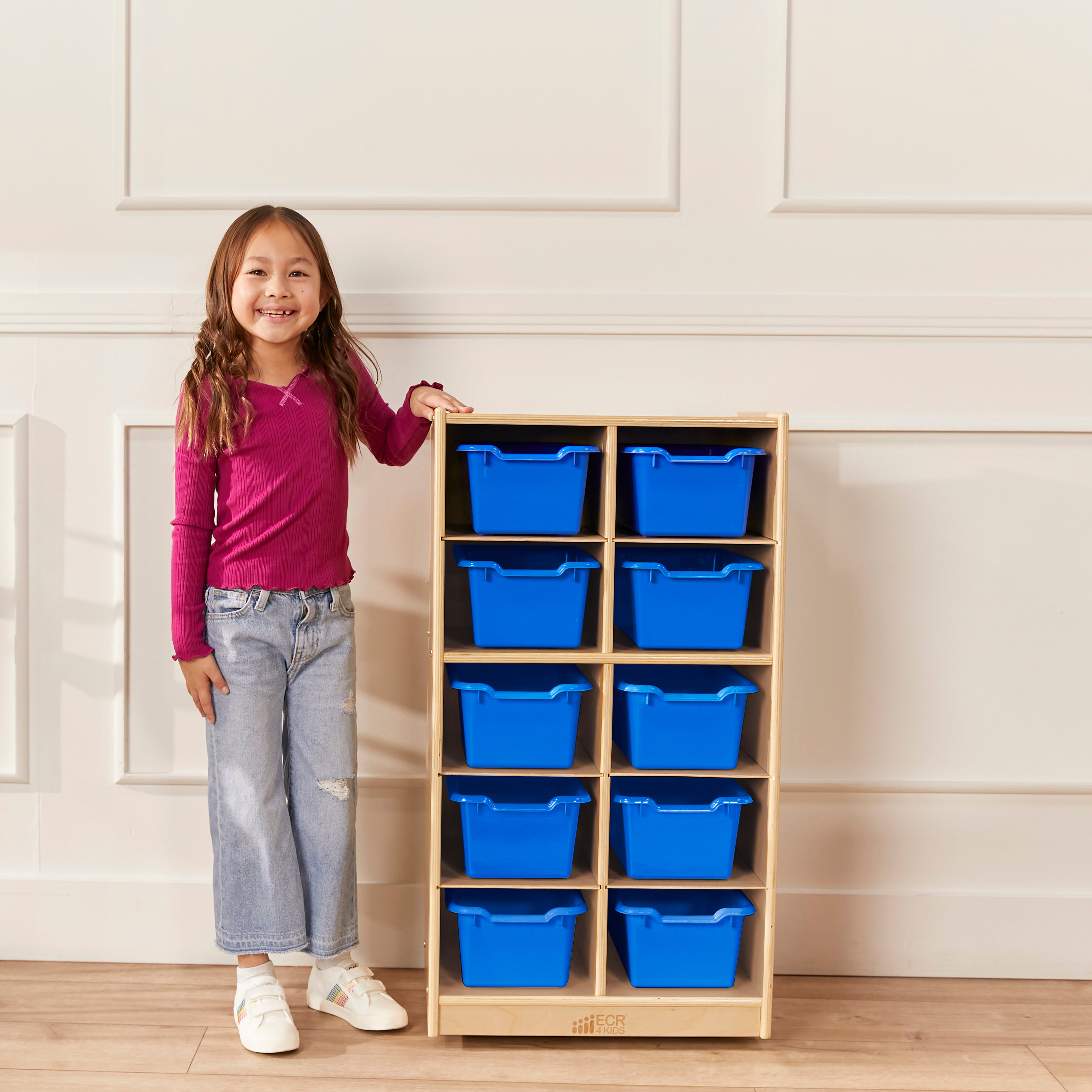 10 Cubby Mobile Tray Cabinet and 10 Scoop Front Bins, 5x2