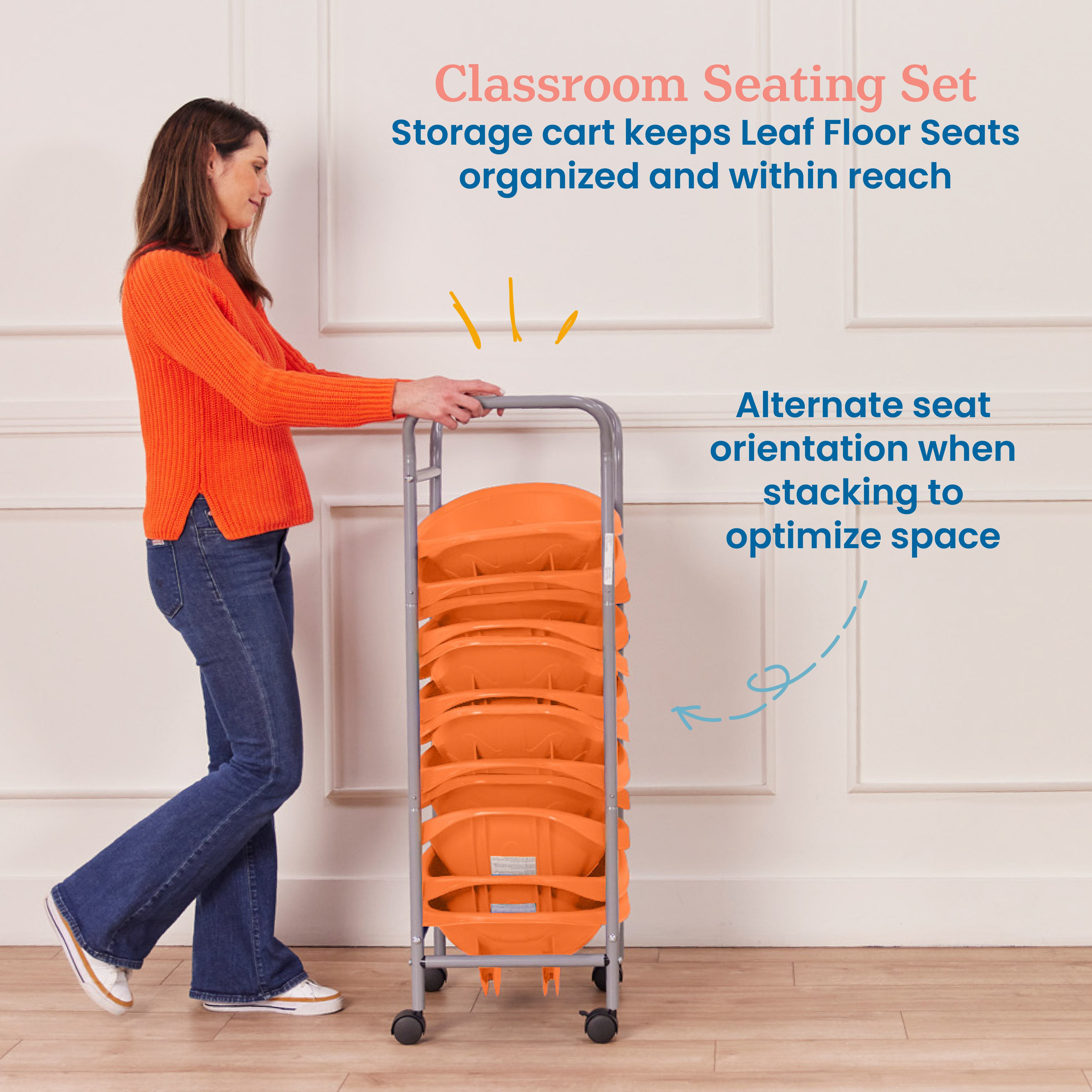 Mobile Leaf Seat Cart with 12 Leaf Floor Seats, Flexible Seating