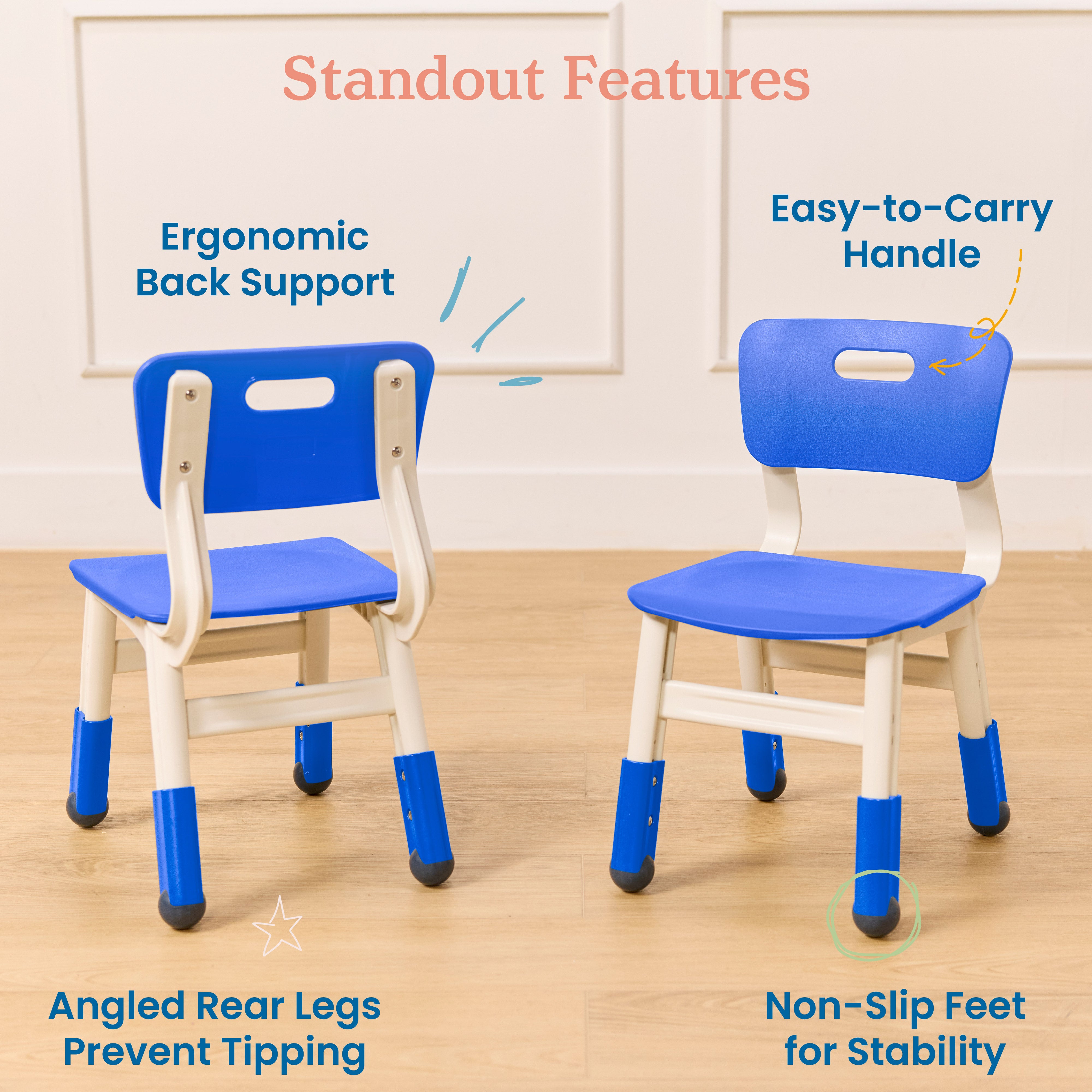 Classroom Adjustable Height Plastic Chair, 2-Pack