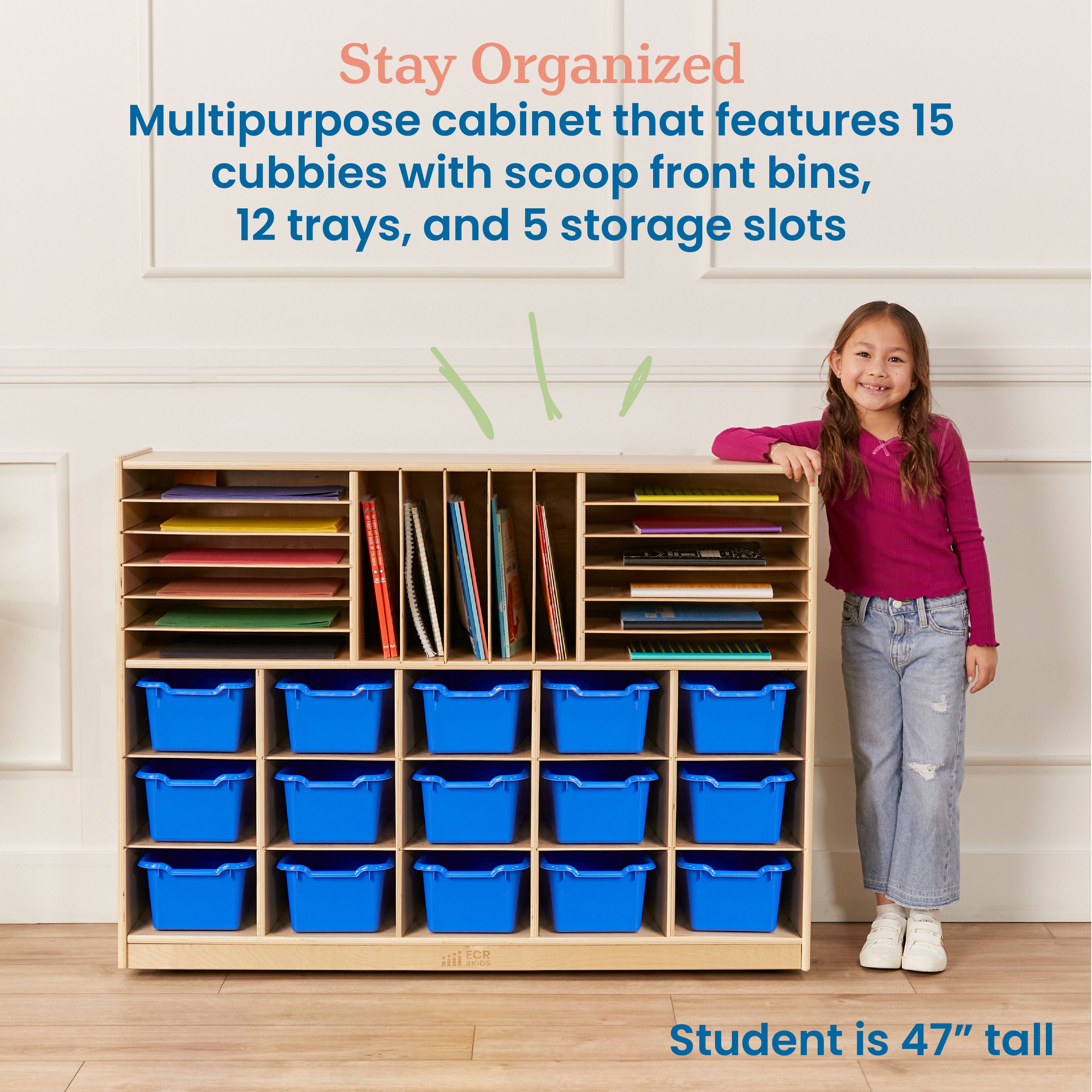 Multi-Section Mobile Cabinet with Scoop Front Storage Bins, 16-Piece