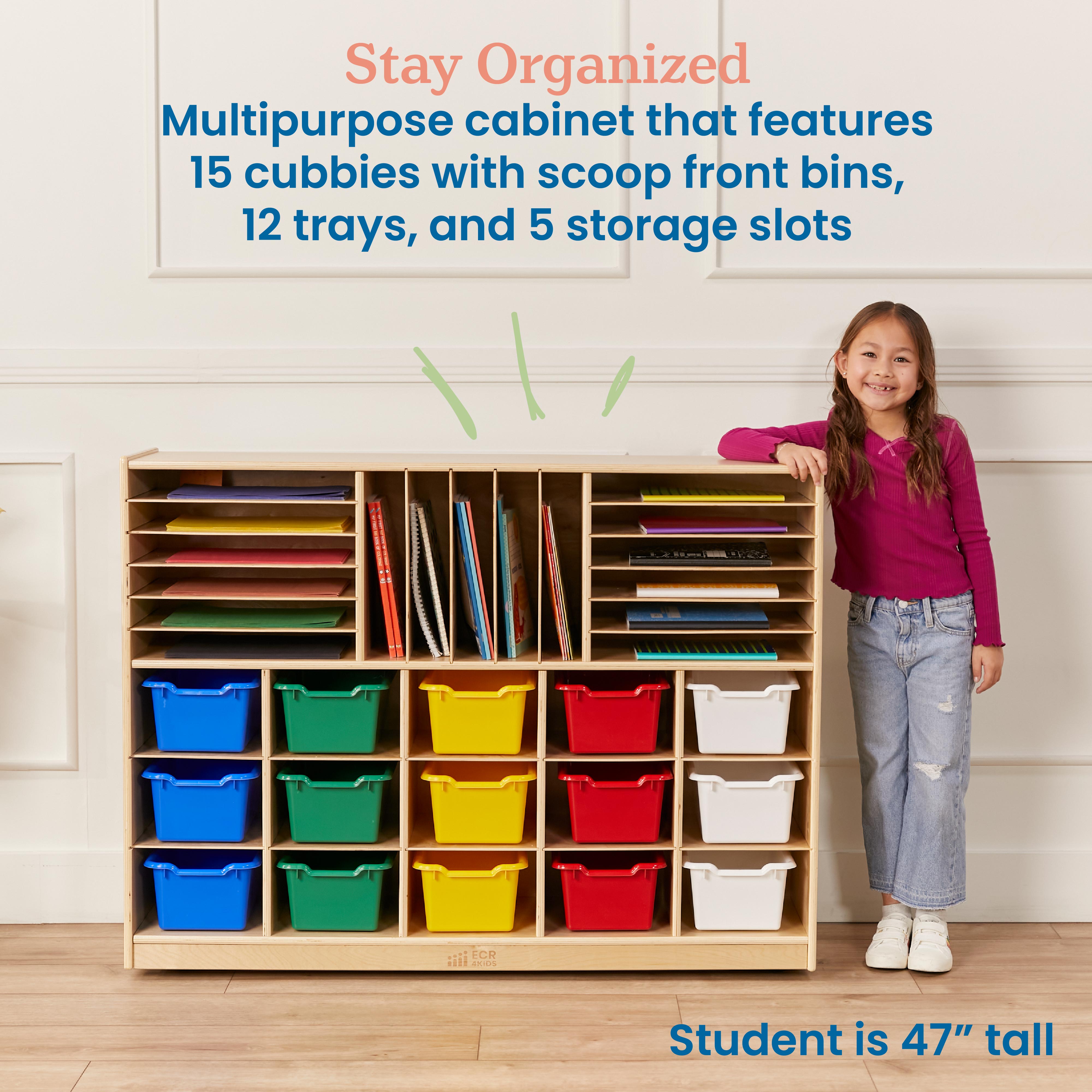 Multi-Section Mobile Cabinet with Scoop Front Storage Bins