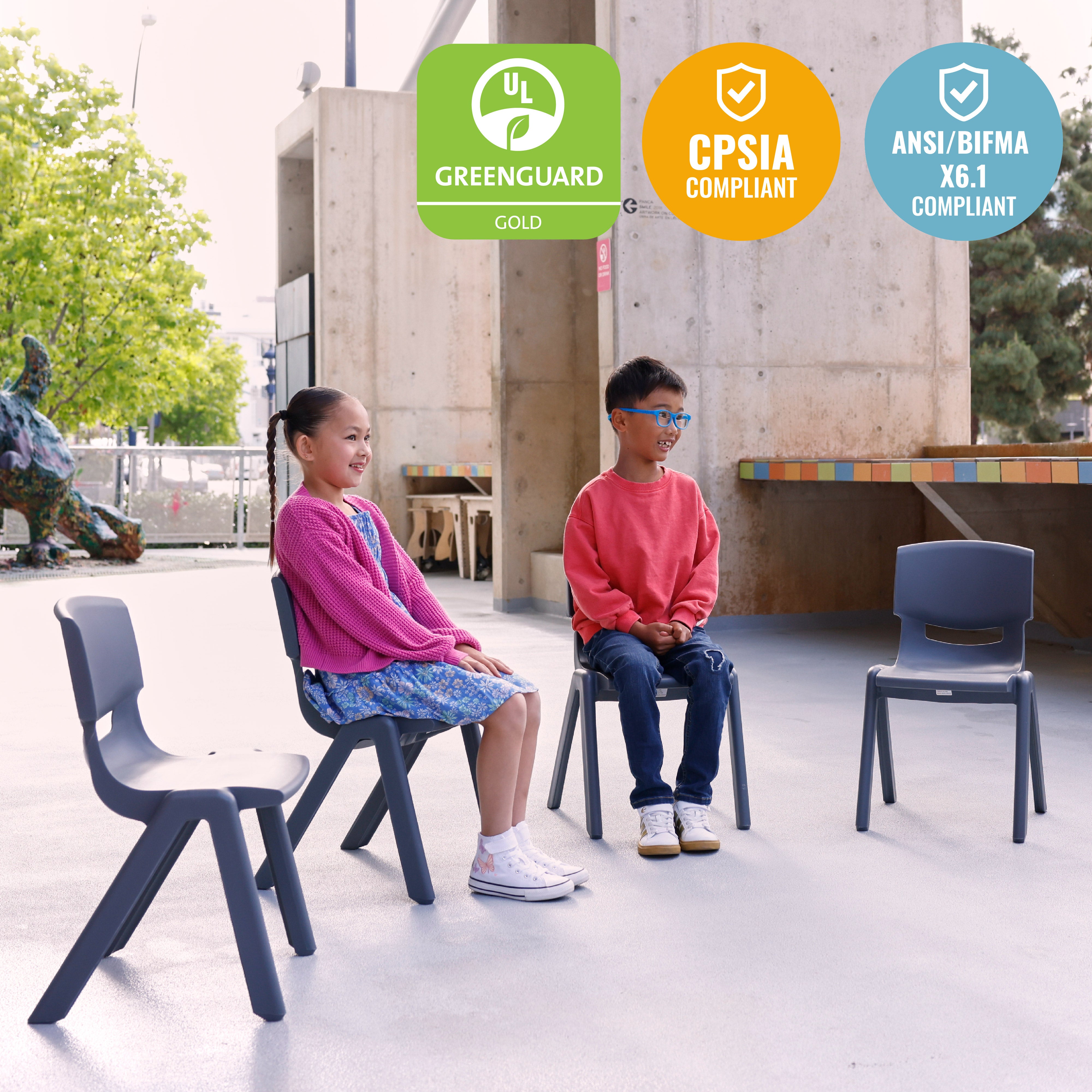 Plastic School Stack Chair for Indoors and Outdoors, Flexible Seating, 14in Seat Height, 4-Pack