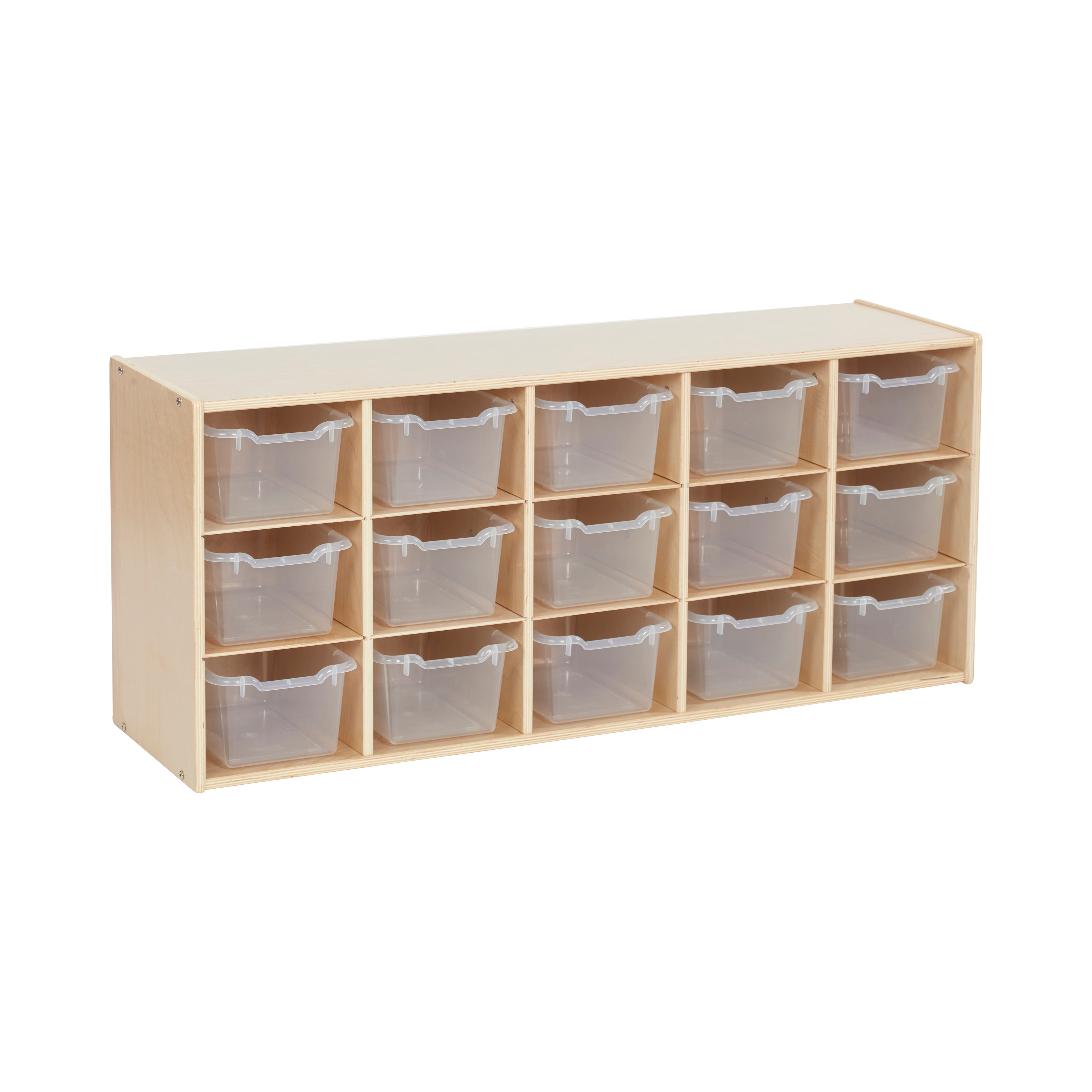 Streamline 15 Cubby Tray Cabinet with 15 Scoop Front Storage Bins, 3x5, Natural